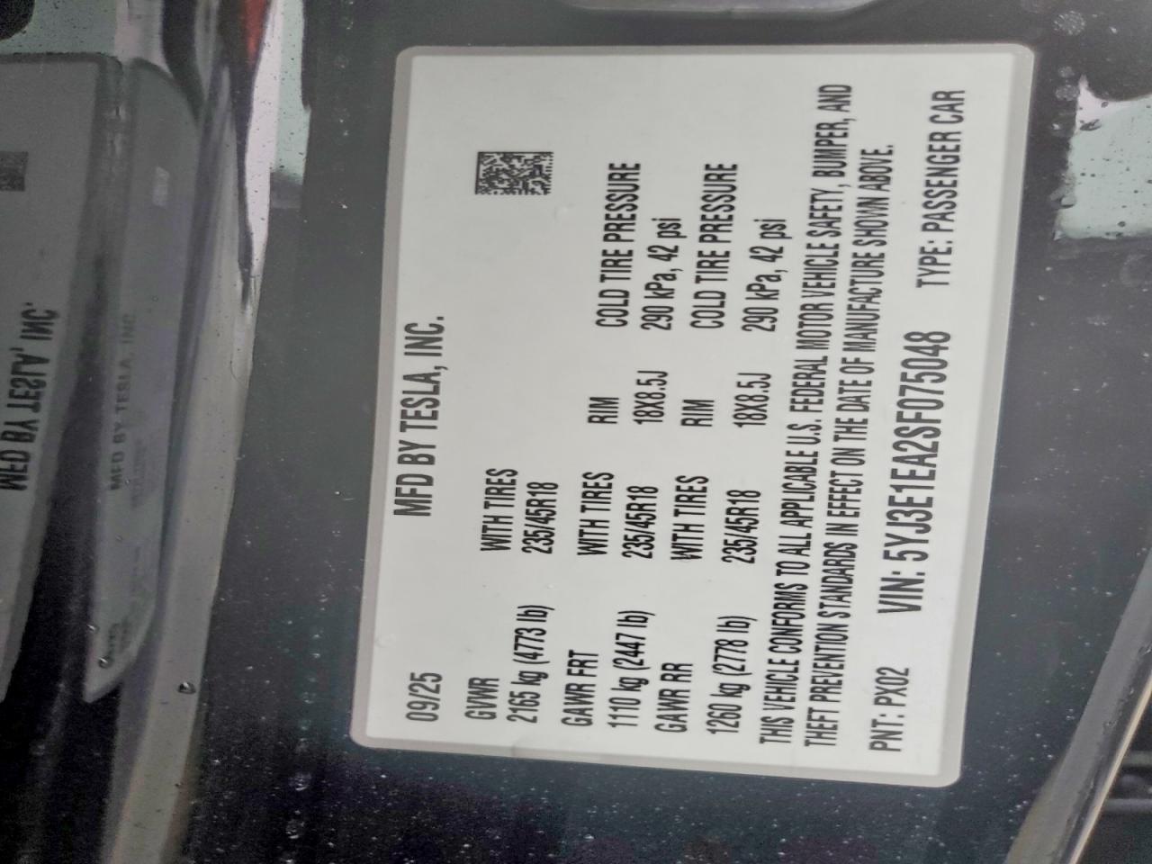 2025 Tesla Model 3 Black vin: 5YJ3E1EA2SF075048