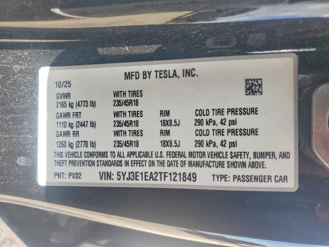 2026 Tesla Model 3 Black vin: 5YJ3E1EA2TF121849