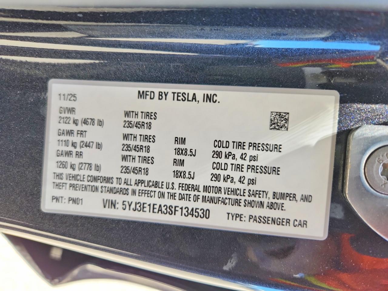 2025 Tesla Model 3 Gray vin: 5YJ3E1EA3SF134530