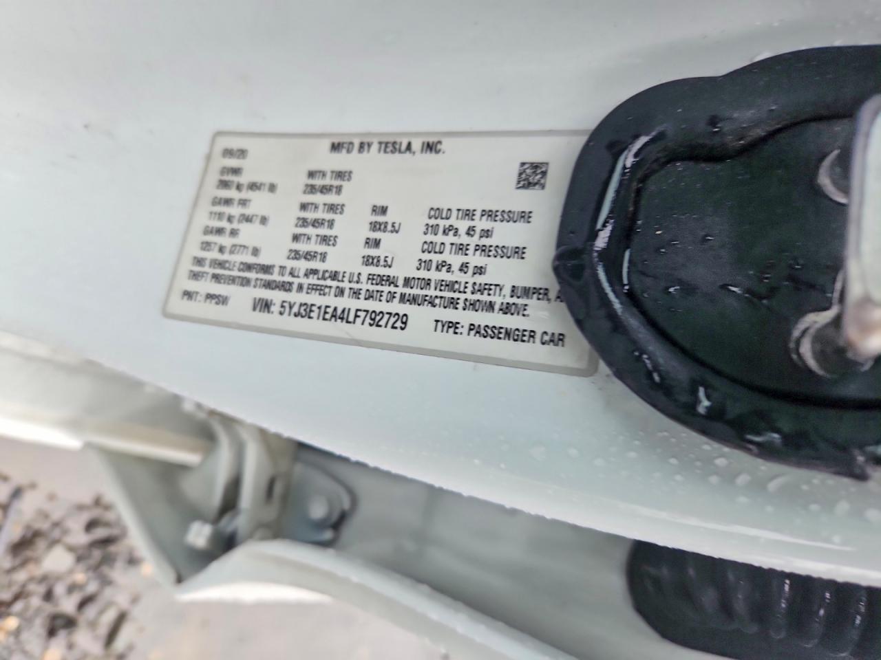 2020 Tesla Model 3 White vin: 5YJ3E1EA4LF792729