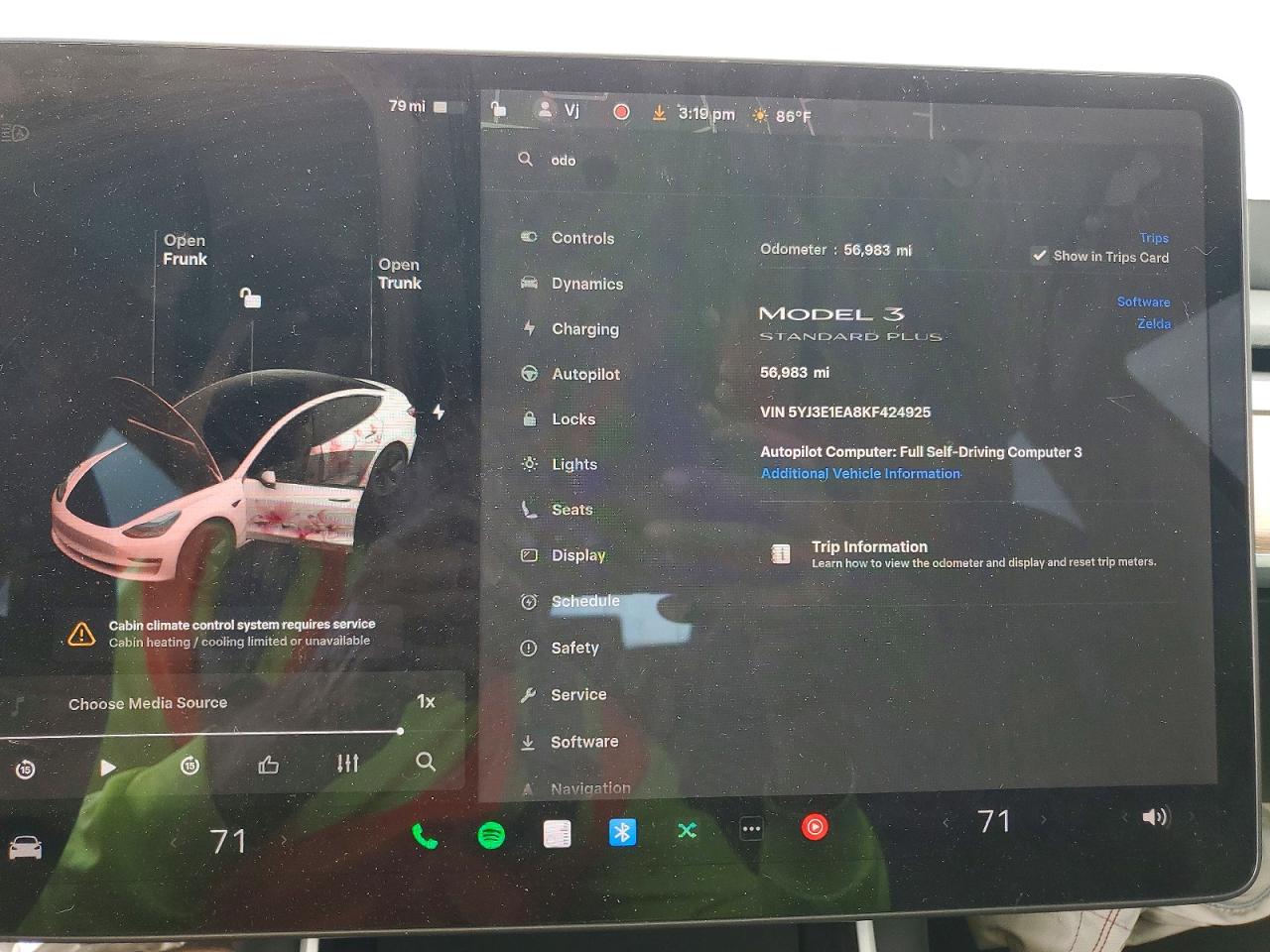 2019 Tesla Model 3 Синий vin: 5YJ3E1EA8KF424925