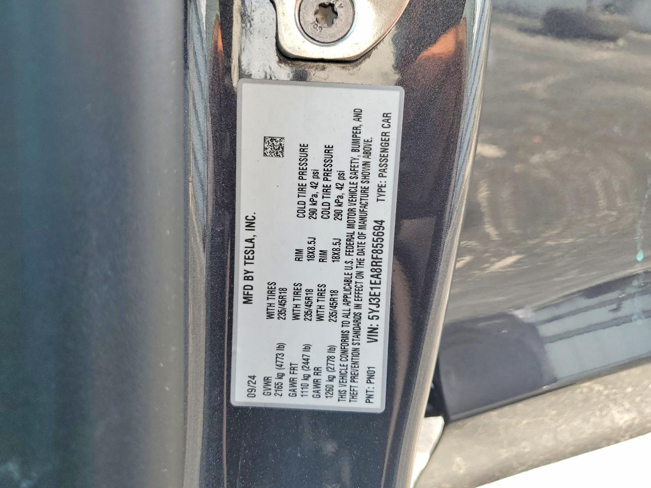 2024 Tesla Model 3 Gray vin: 5YJ3E1EA8RF855694