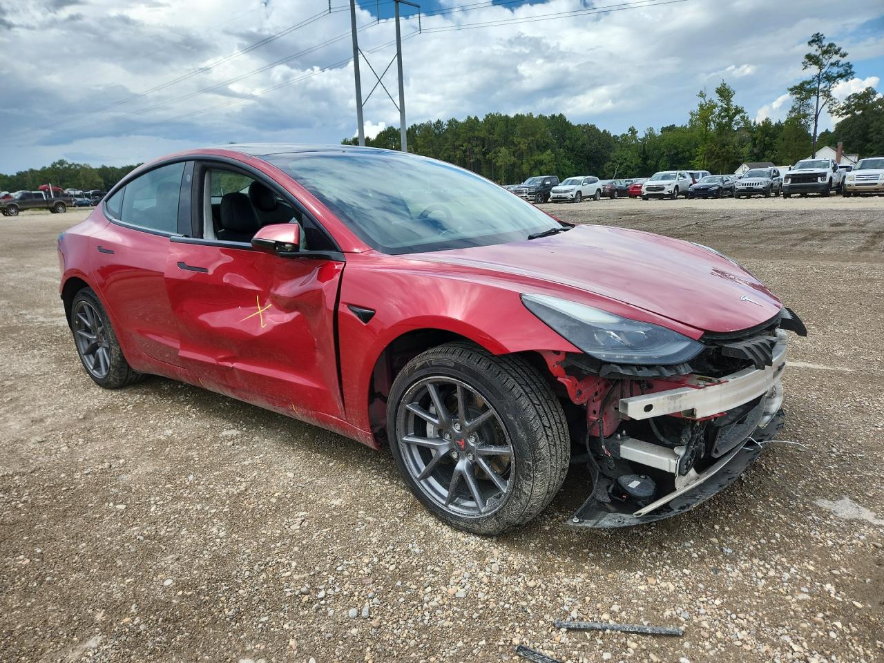 2022 Tesla Model 3 Red vin: 5YJ3E1EA9NF184787 Damage: Right Front Door, Broken, Replacement Required