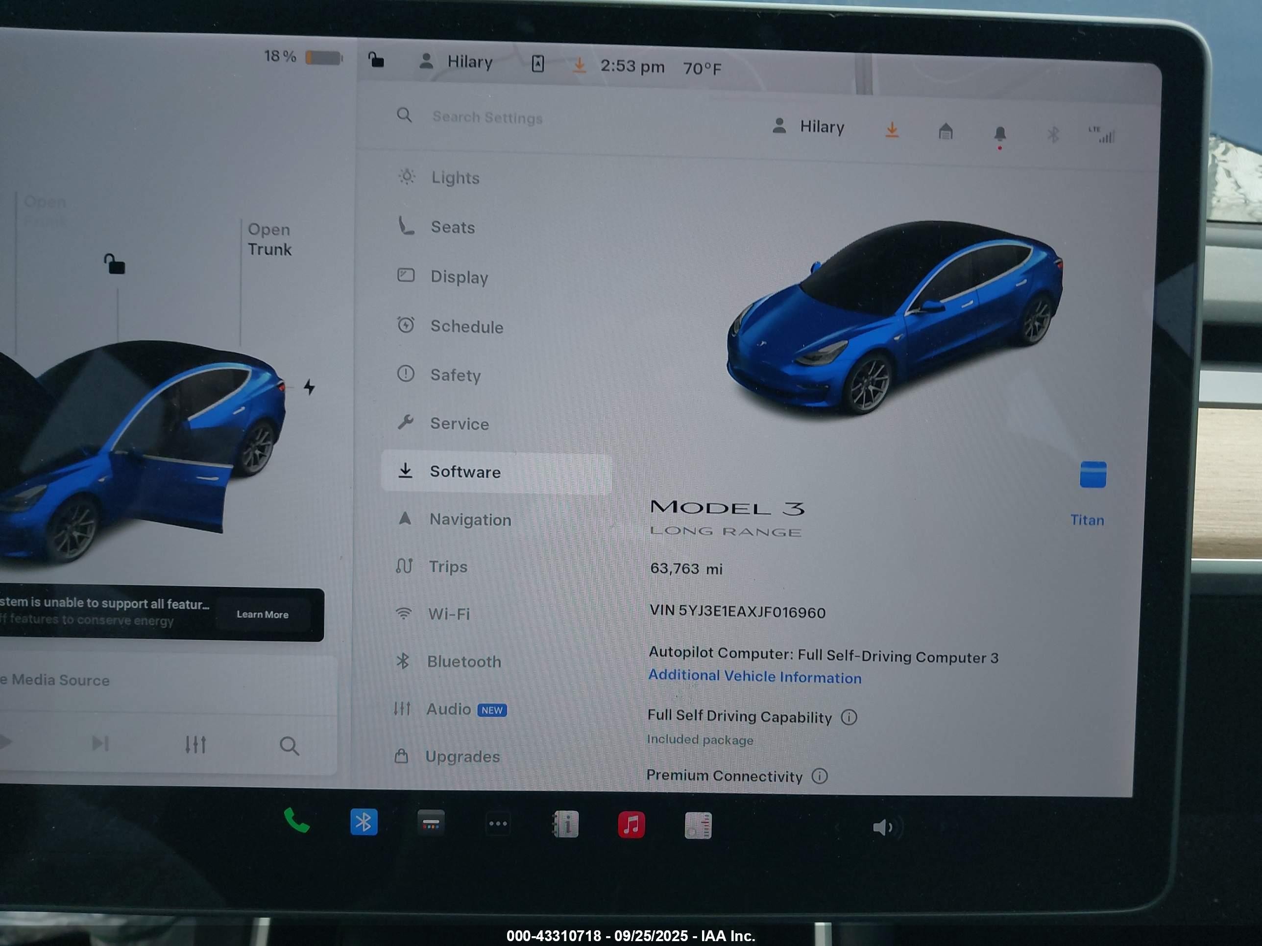 2018 Tesla Model 3 Long Range/mid Range Синий vin: 5YJ3E1EAXJF016960
