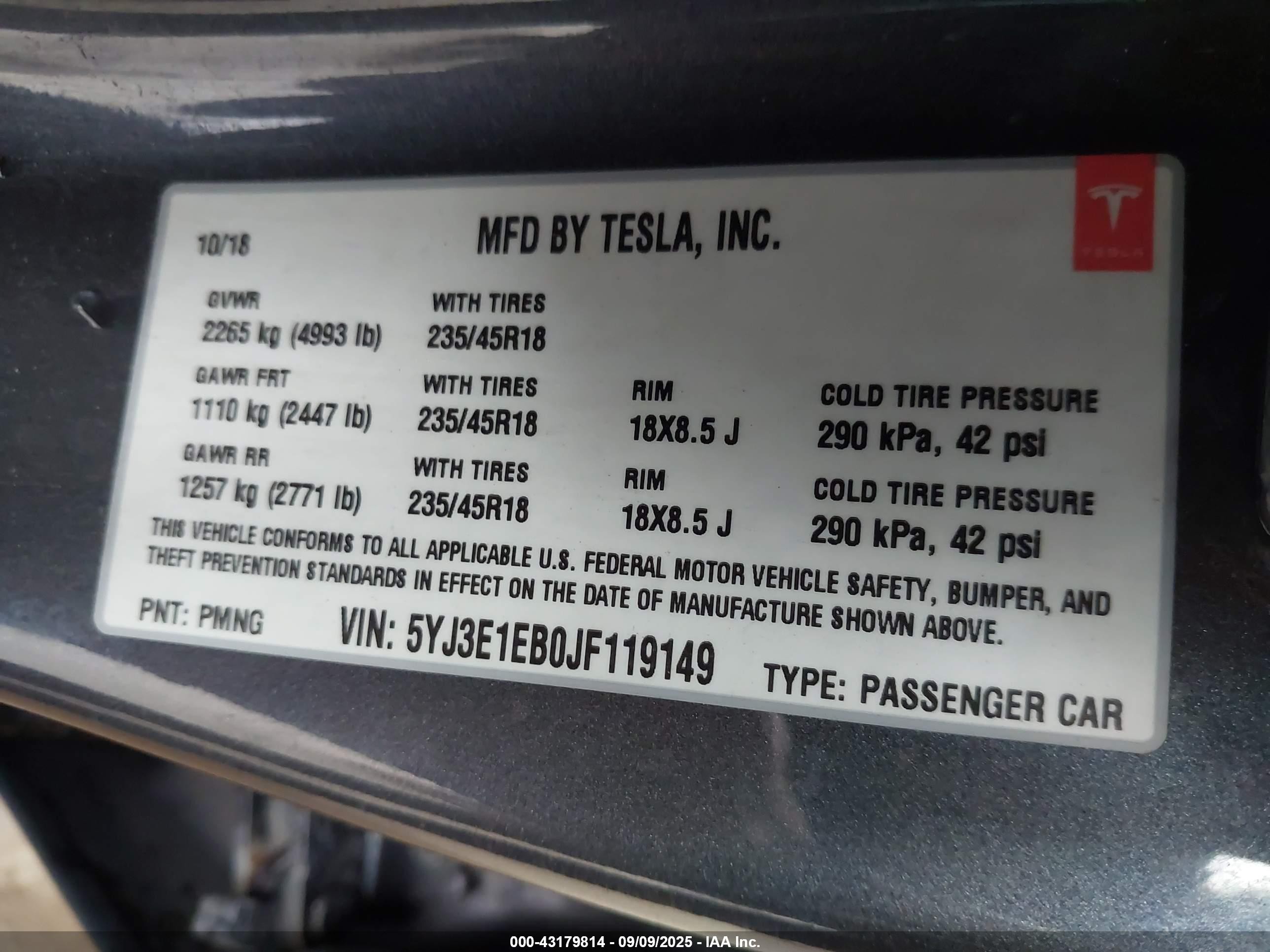 2018 Tesla Model 3 Long Range/performance Серый vin: 5YJ3E1EB0JF119149