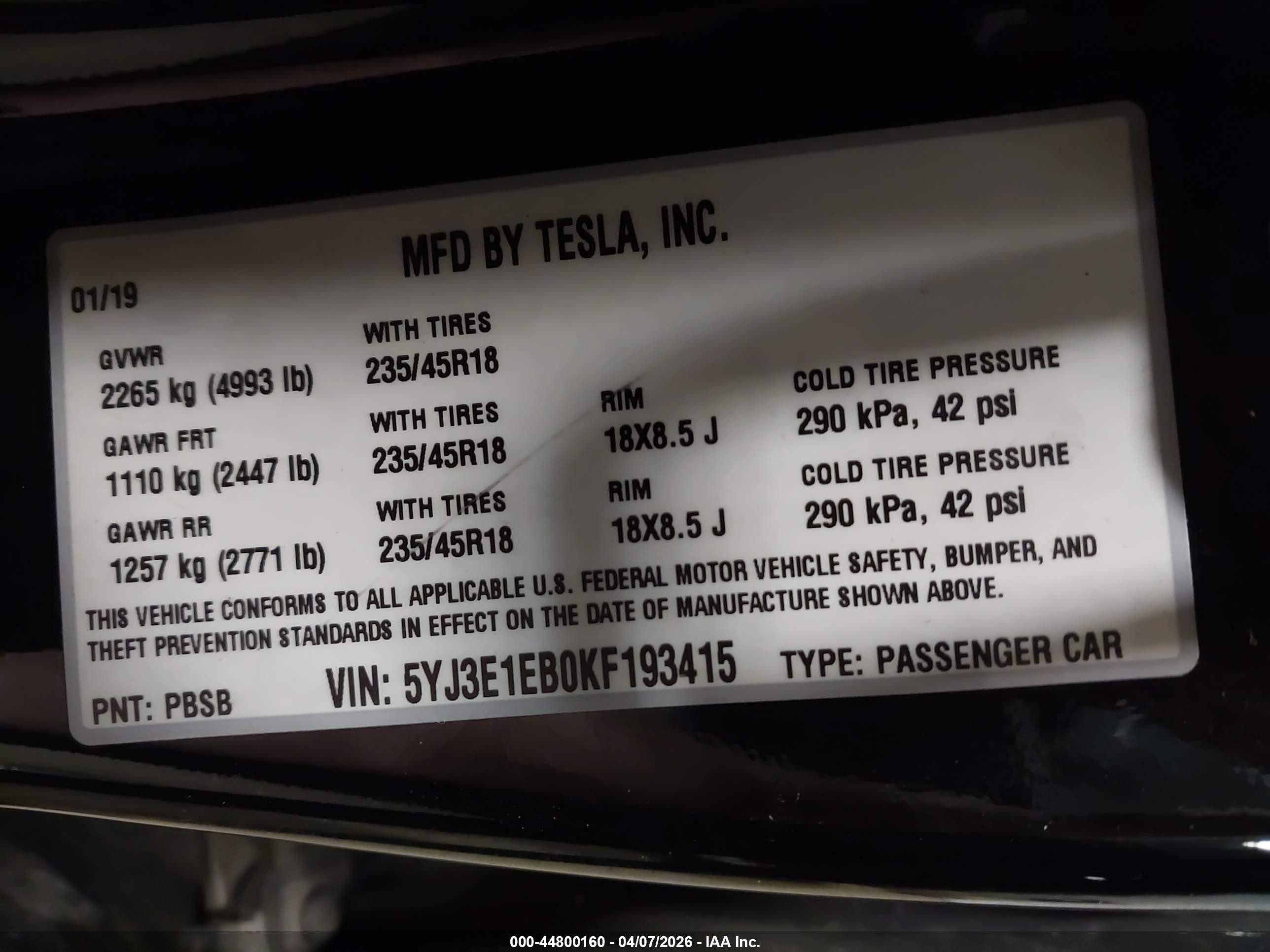 2019 Tesla Model 3 Long Range/performance Черный vin: 5YJ3E1EB0KF193415