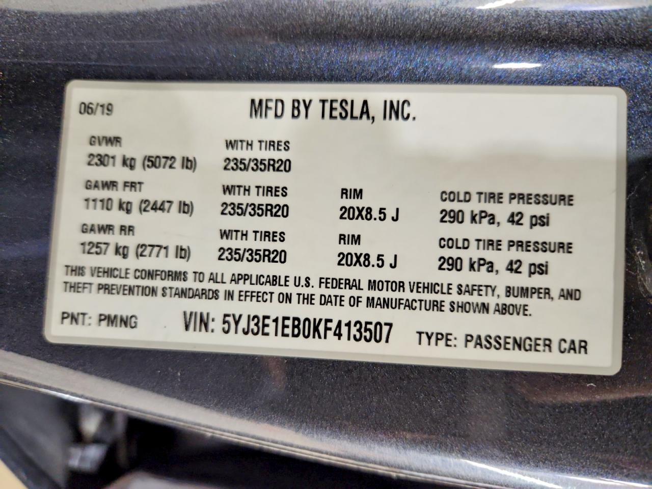 2019 Tesla Model 3 Gray vin: 5YJ3E1EB0KF413507