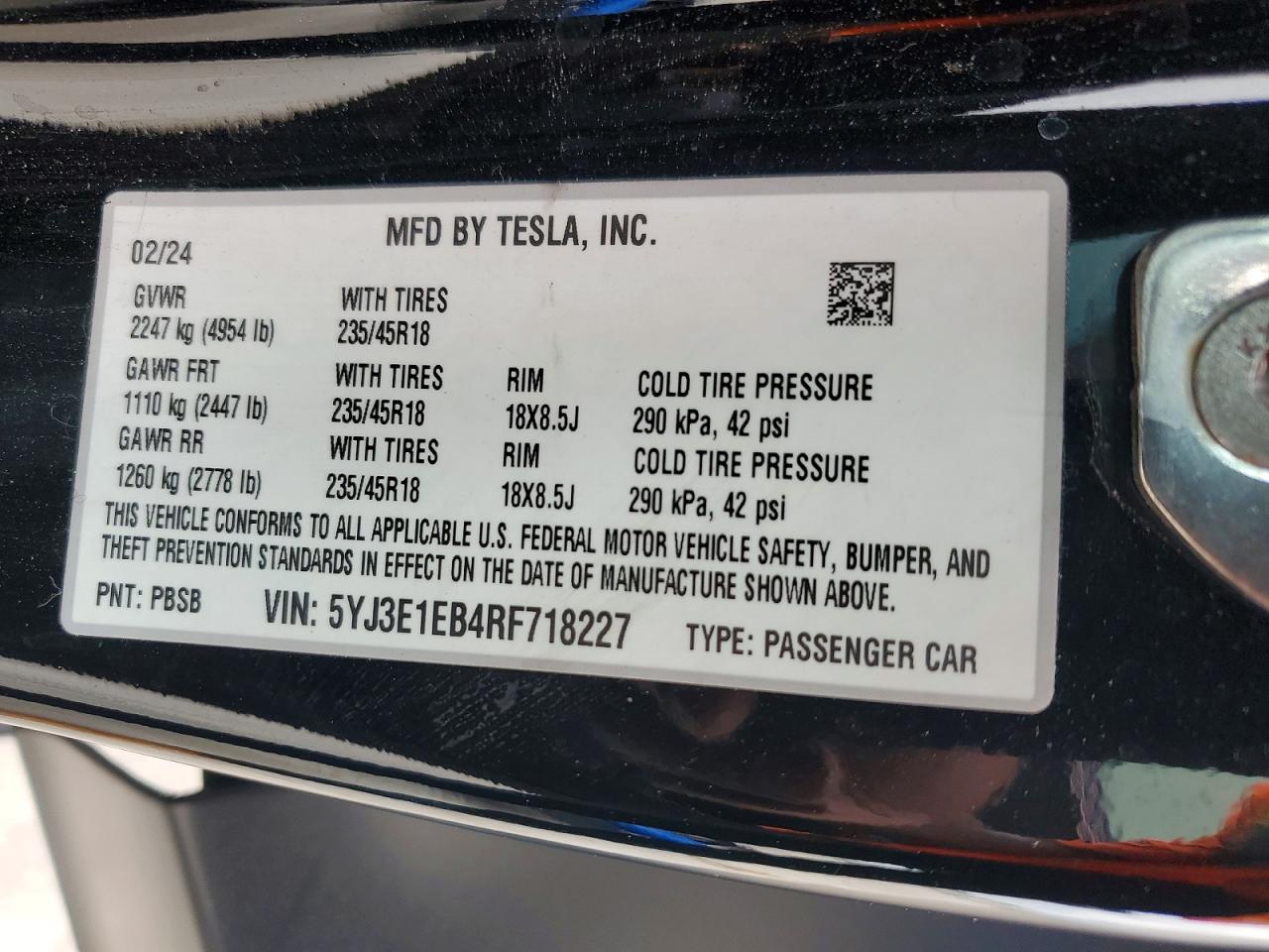 2024 Tesla Model 3 Black vin: 5YJ3E1EB4RF718227