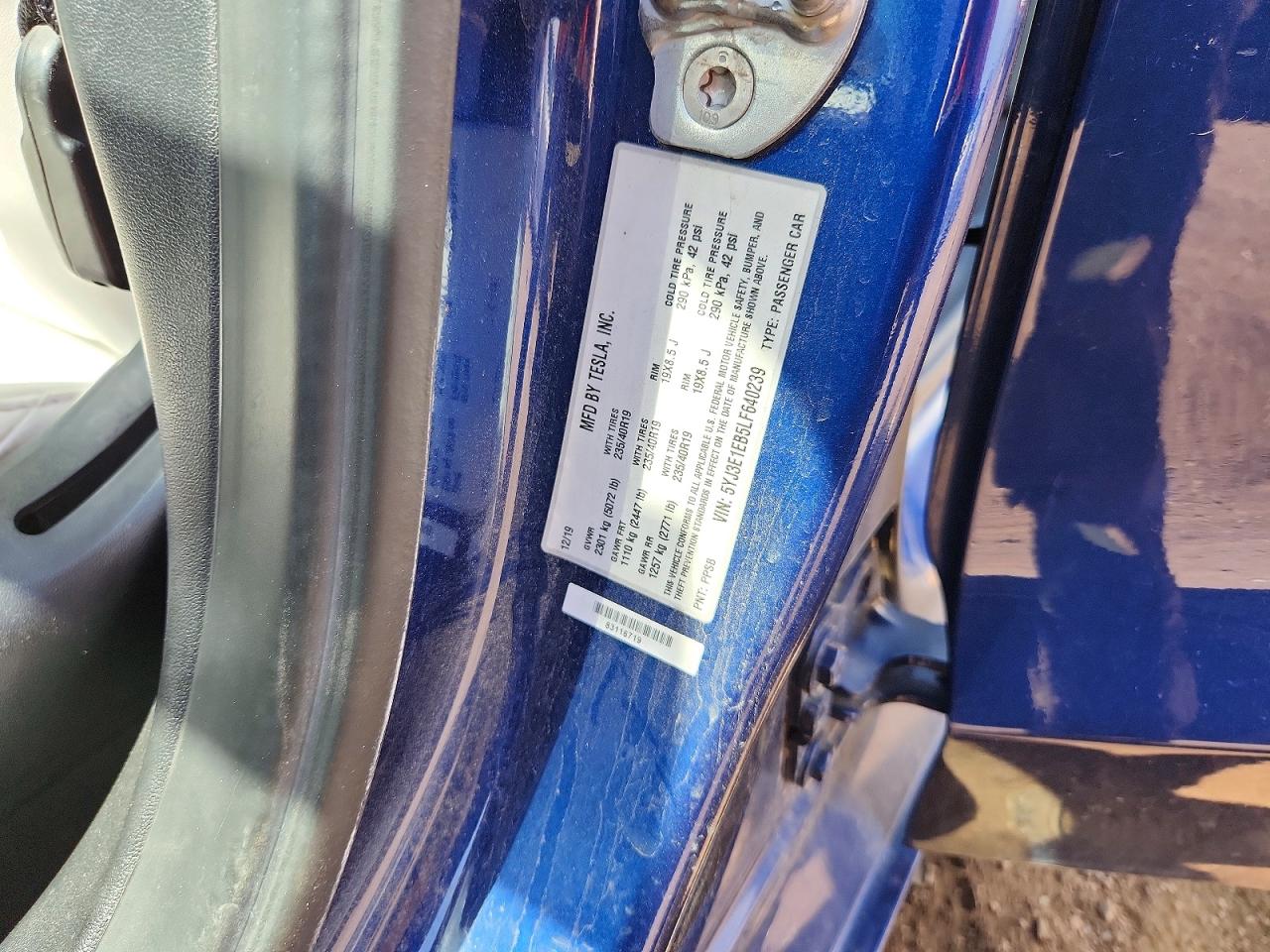2020 Tesla Model 3 Blue vin: 5YJ3E1EB5LF640239