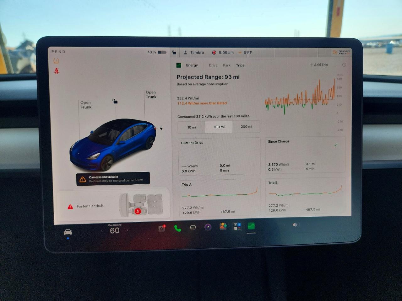 2022 Tesla Model 3 Blue vin: 5YJ3E1EB5NF109593