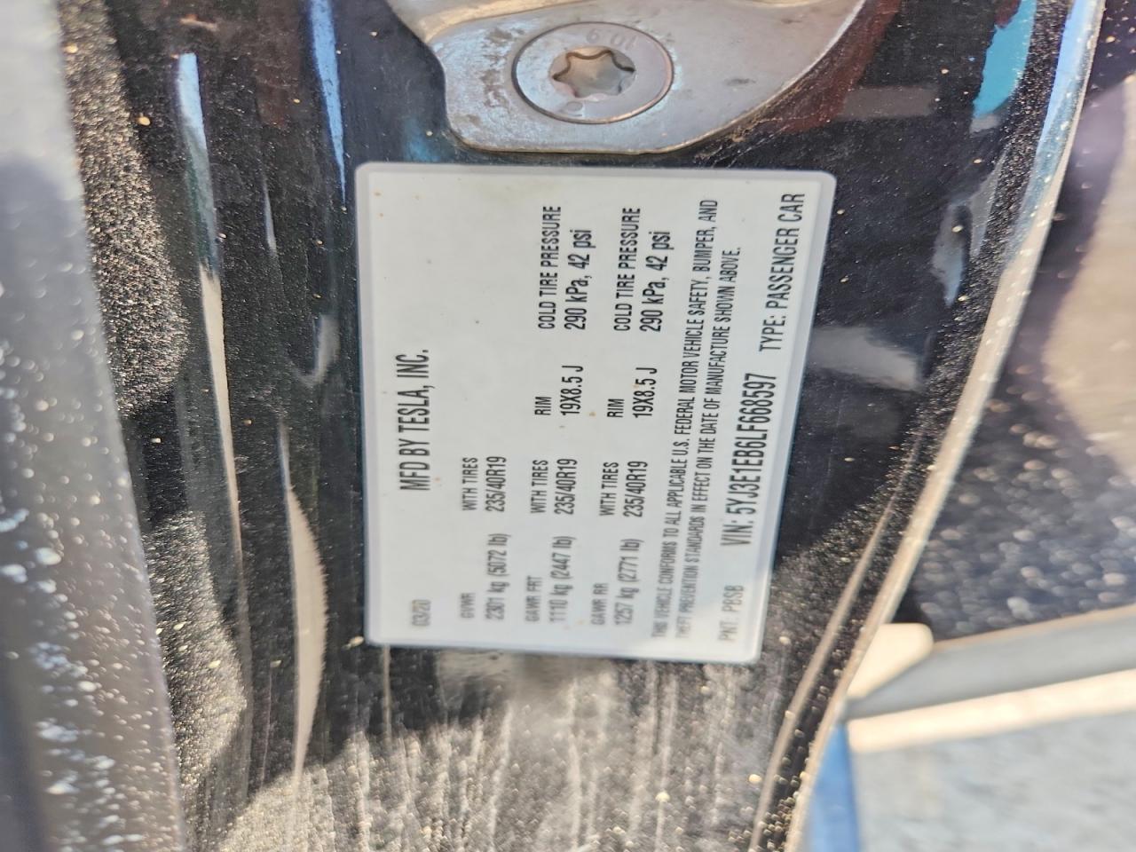 2020 Tesla Model 3 Black vin: 5YJ3E1EB6LF668597