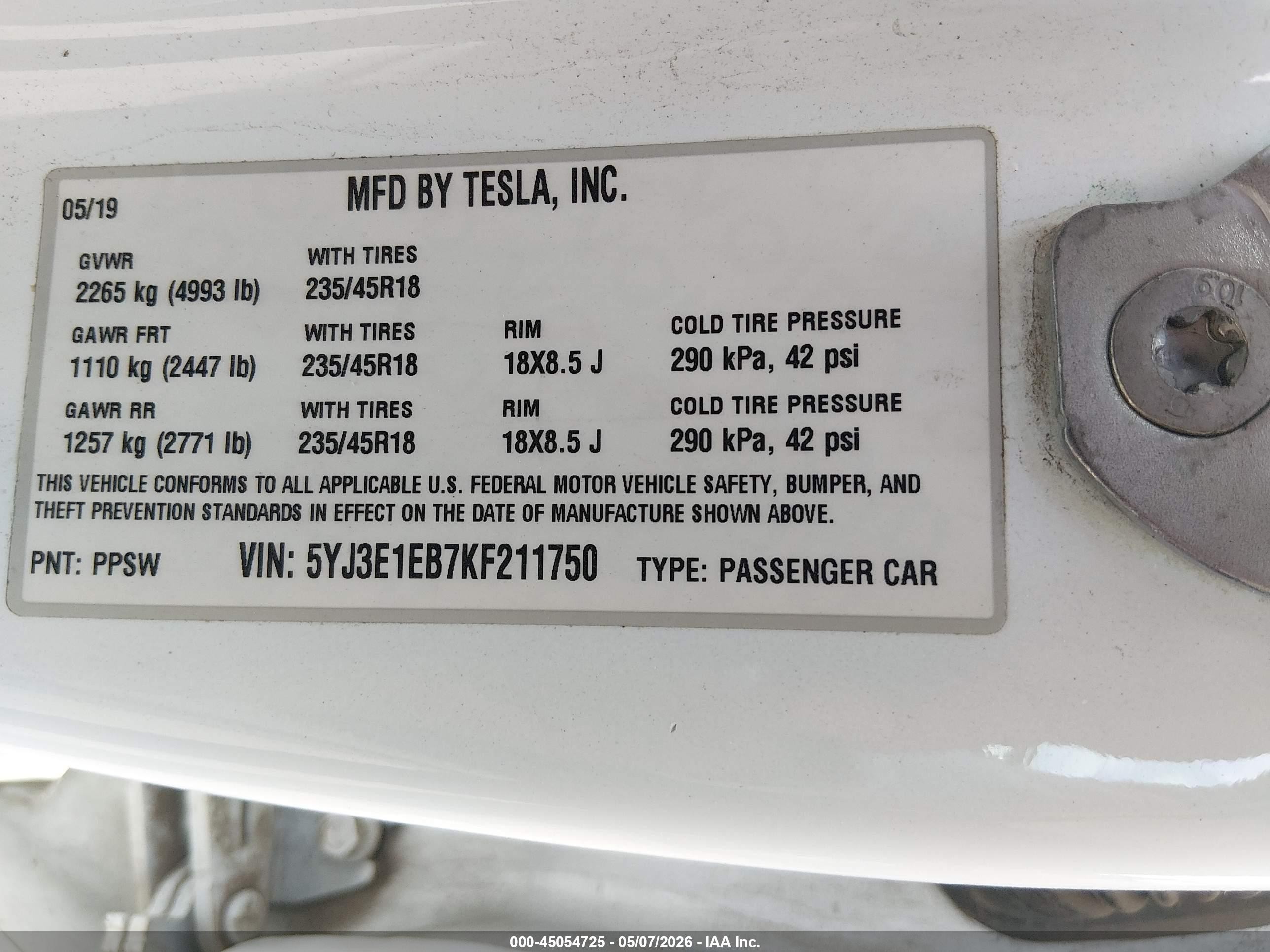 2019 Tesla Model 3 Long Range/performance White vin: 5YJ3E1EB7KF211750