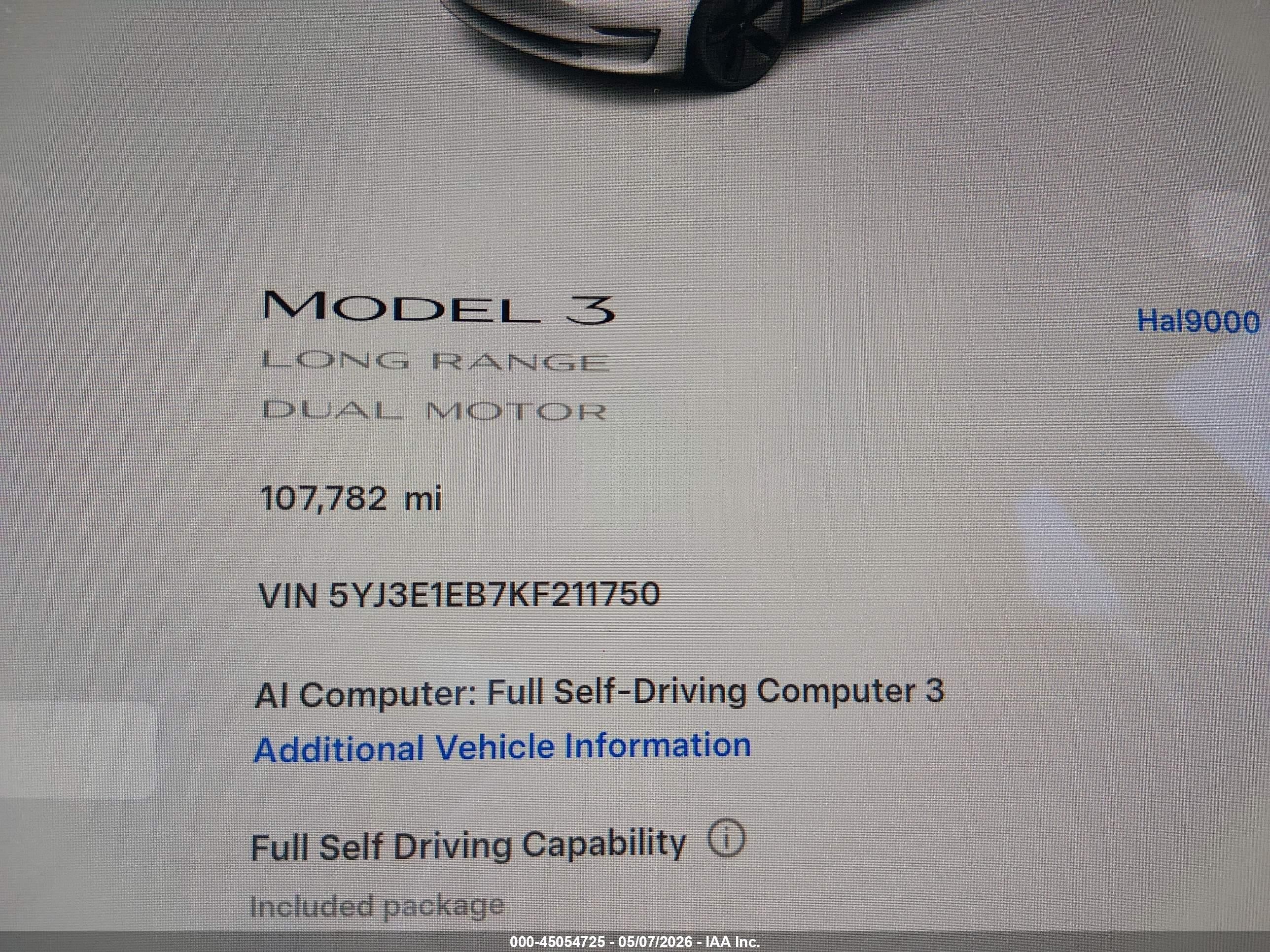 2019 Tesla Model 3 Long Range/performance White vin: 5YJ3E1EB7KF211750