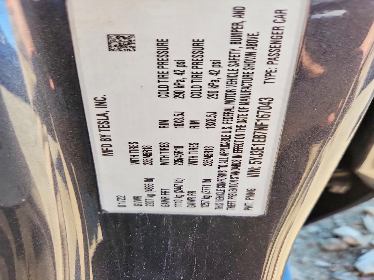 2022 Tesla Model 3 Gray vin: 5YJ3E1EB7NF167043