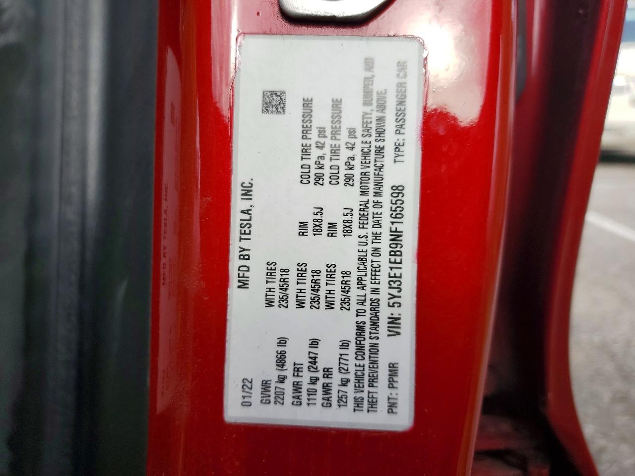 2022 Tesla Model 3 Red vin: 5YJ3E1EB9NF165598
