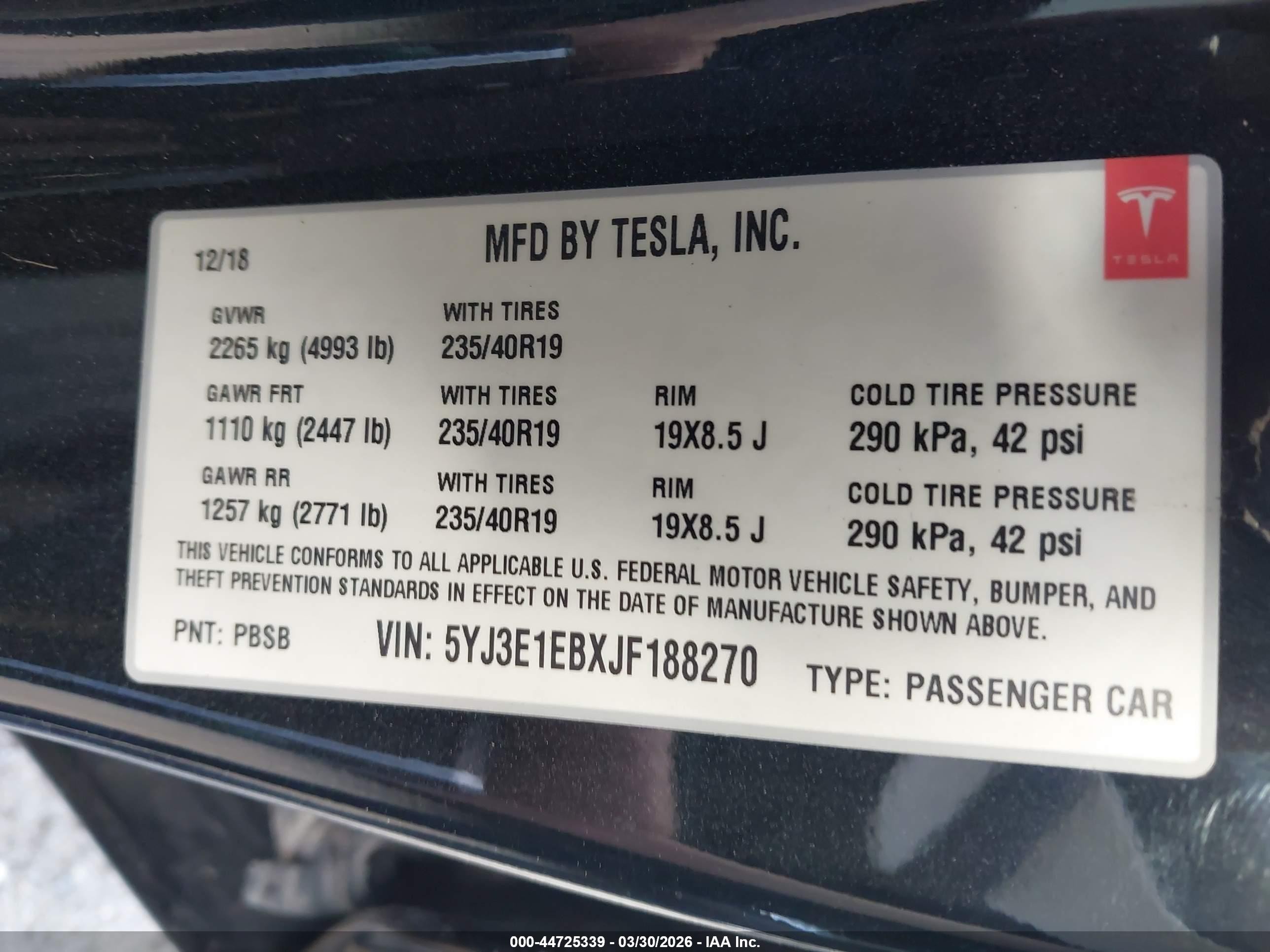 2018 Tesla Model 3 Long Range/performance Черный vin: 5YJ3E1EBXJF188270