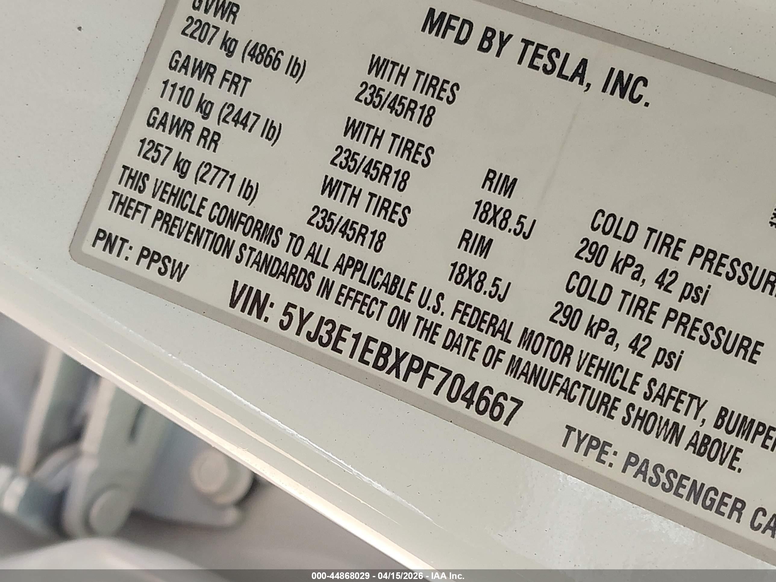 2023 Tesla Model 3 Long Range Dual Motor All-wheel Drive White vin: 5YJ3E1EBXPF704667