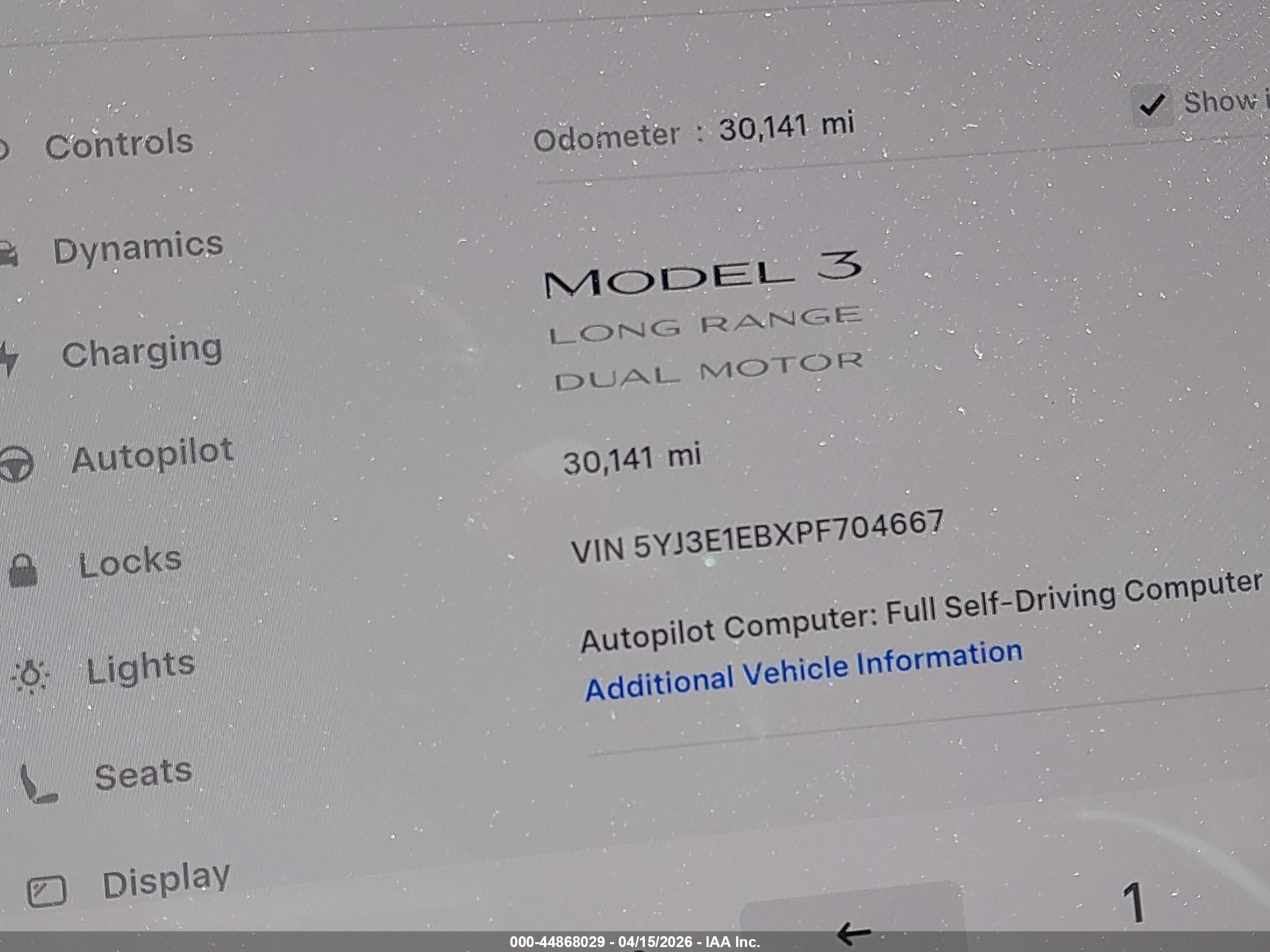 2023 Tesla Model 3 Long Range Dual Motor All-wheel Drive White vin: 5YJ3E1EBXPF704667