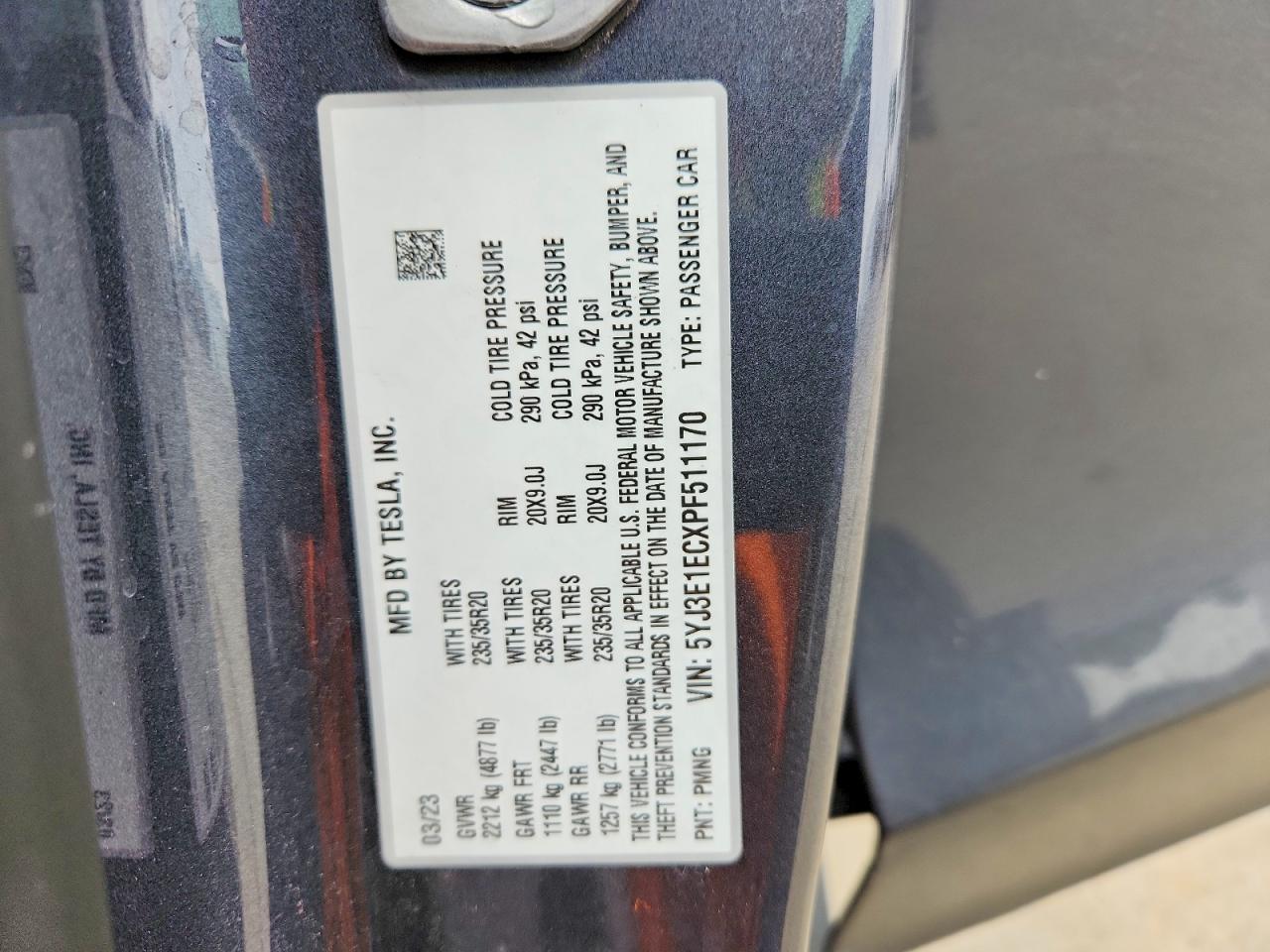 2023 Tesla Model 3 Серый vin: 5YJ3E1ECXPF511170