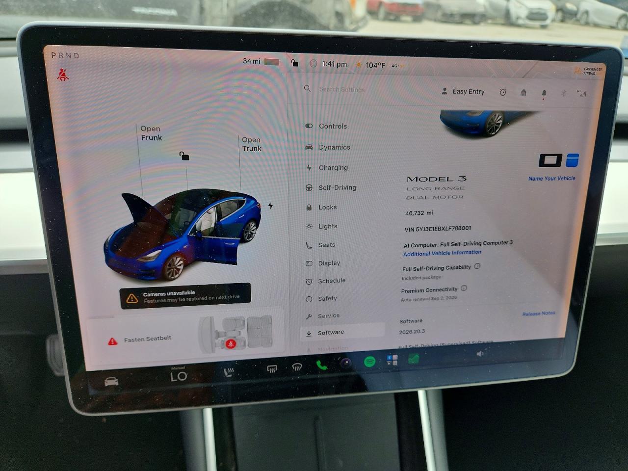 2020 Tesla Model 3 Blue vin: 5YJE1EBXLF788001