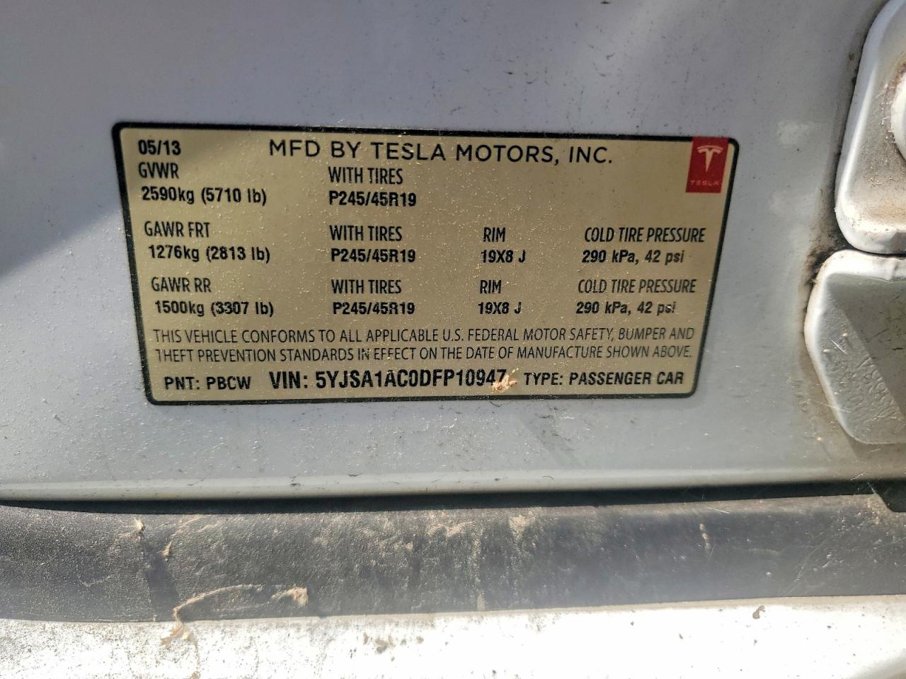 2013 Tesla Model S White vin: 5YJSA1AC0DFP10947