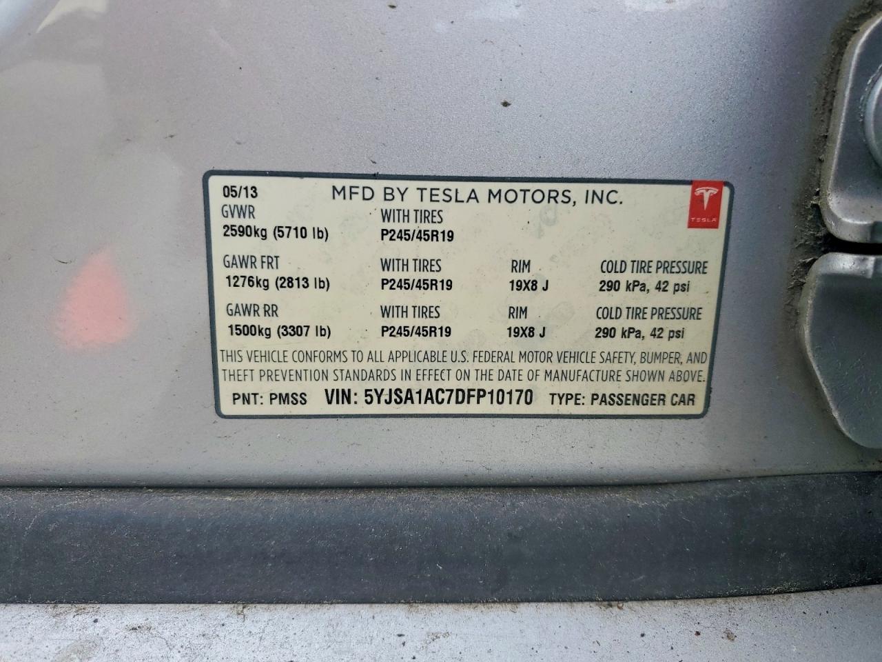 2013 Tesla Model S Silver vin: 5YJSA1AC7DFP10170