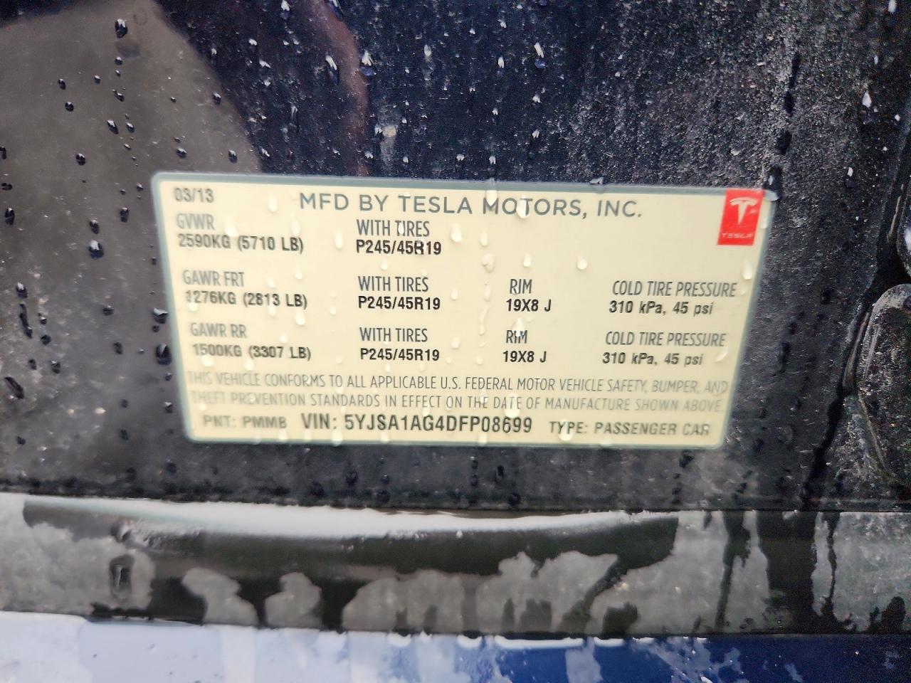 2013 Tesla Model S Blue vin: 5YJSA1AG4DFP08699