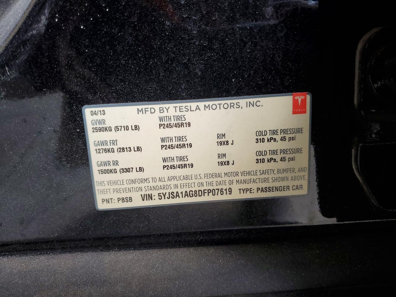 2013 Tesla Model S Black vin: 5YJSA1AG8DFP07619
