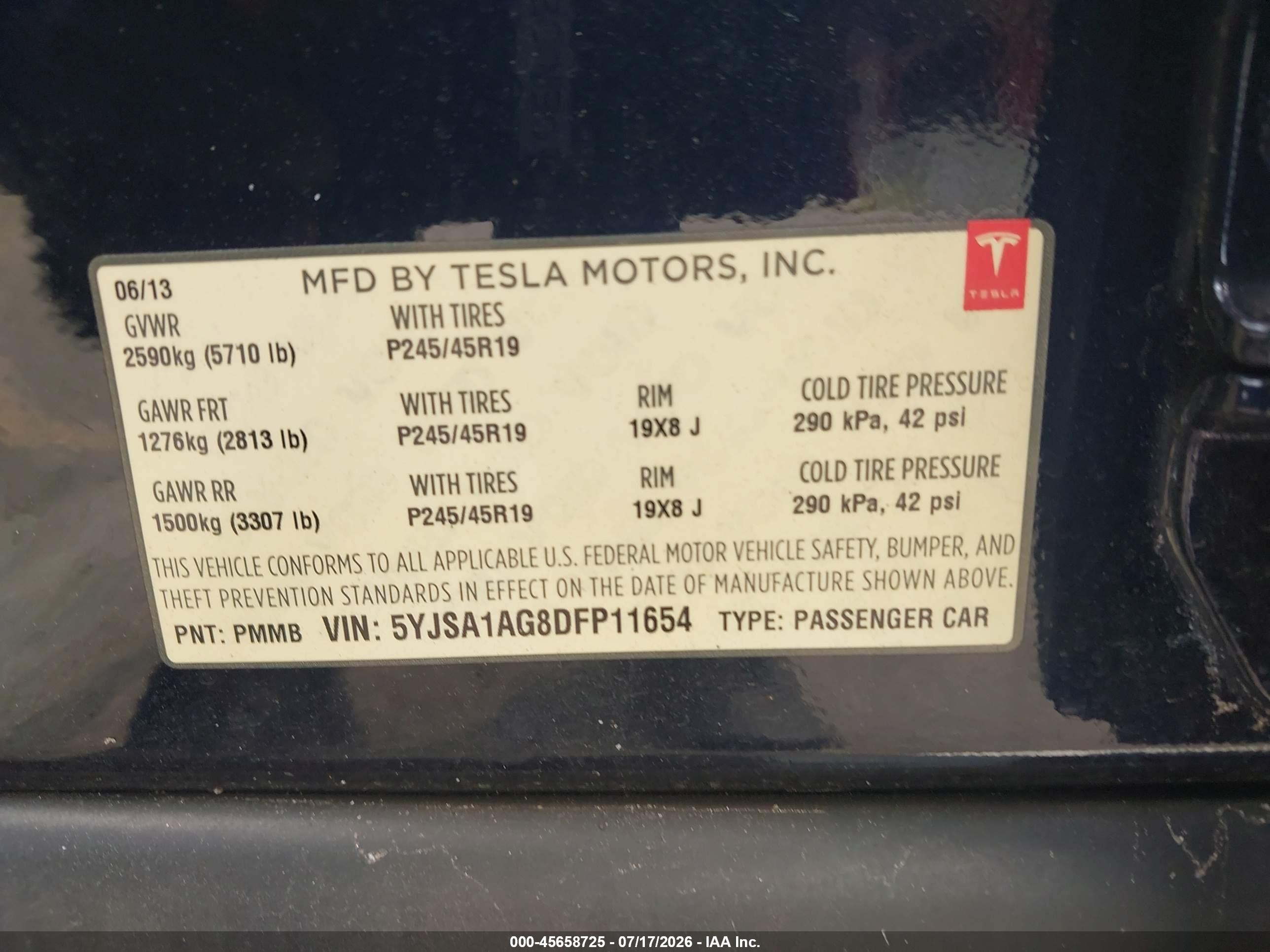 2013 Tesla Model S Navy vin: 5YJSA1AG8DFP11654