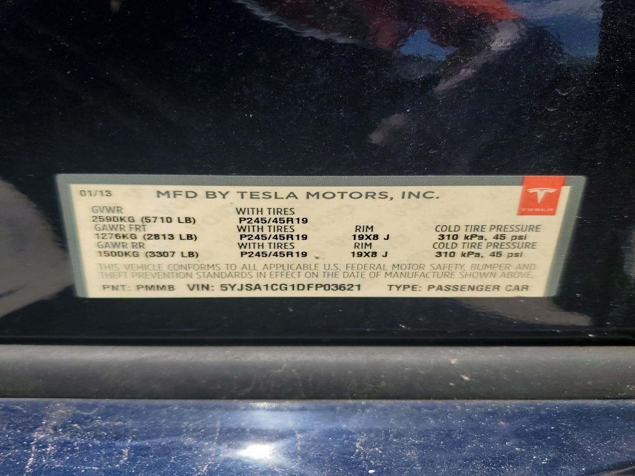 2013 Tesla Model S Blue vin: 5YJSA1CG1DFP03621