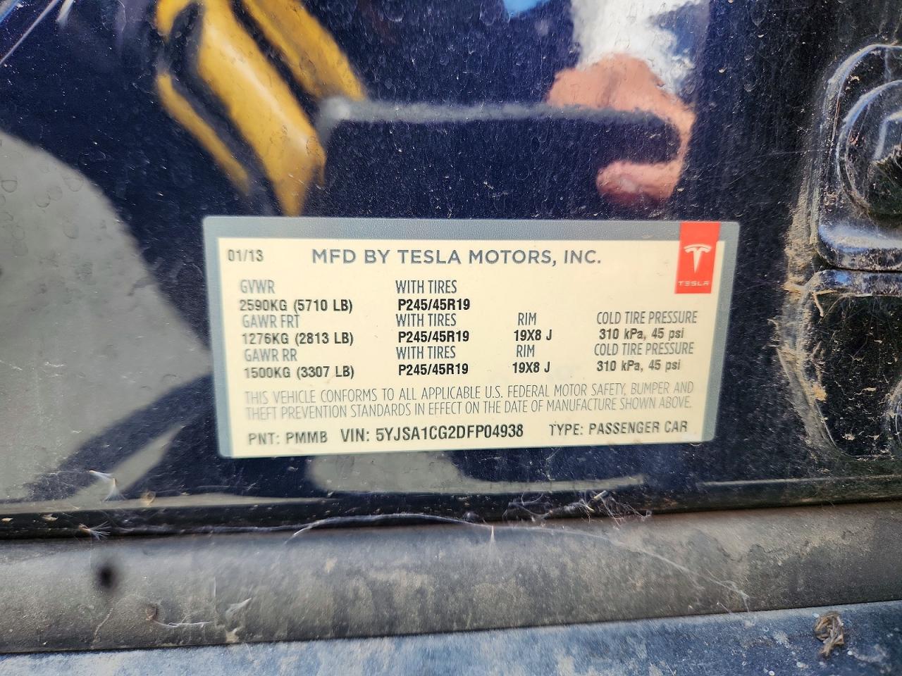 2013 Tesla Model S Blue vin: 5YJSA1CG2DFP04938