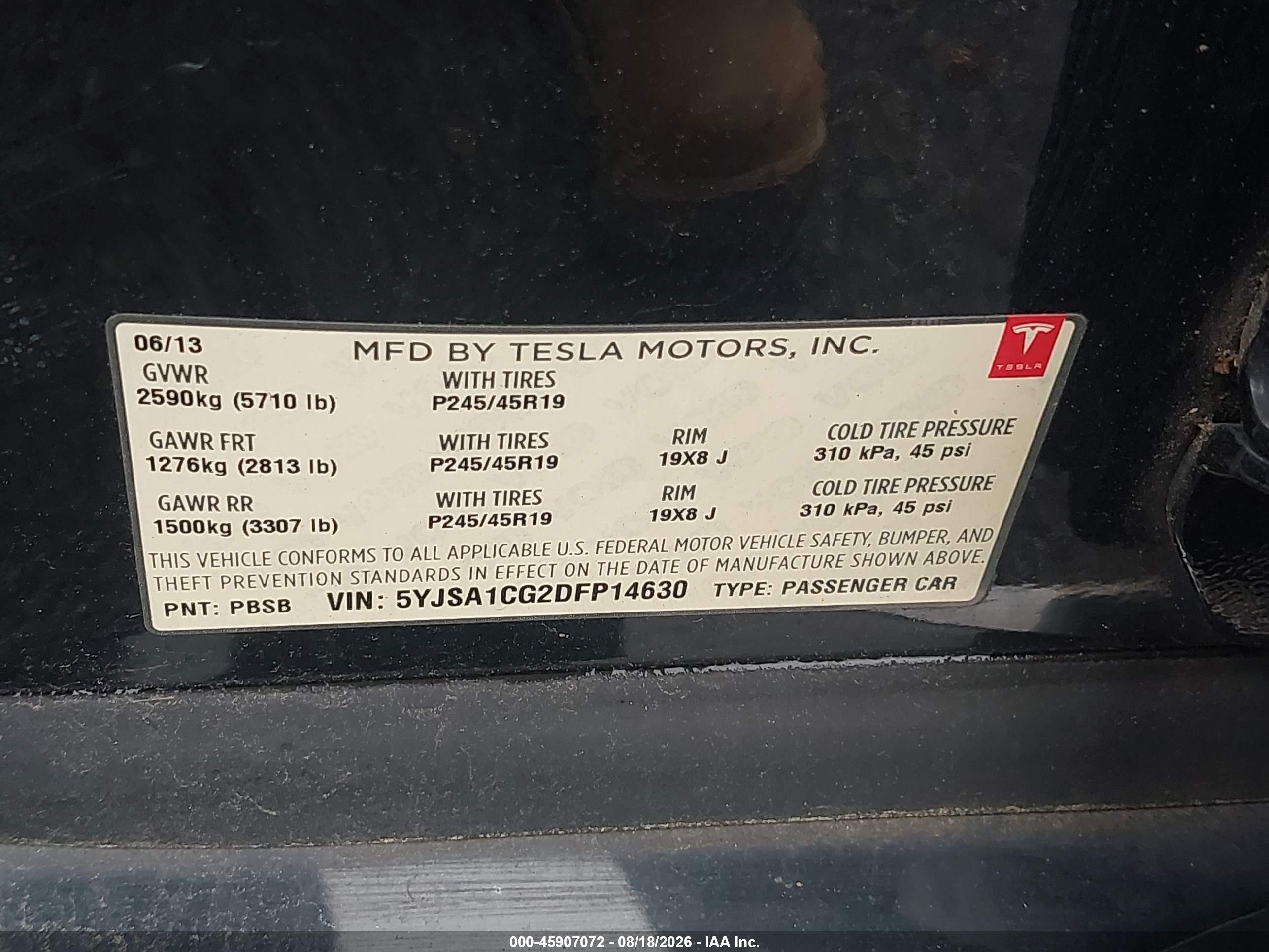 2013 Tesla Model S   Black vin: 5YJSA1CG2DFP14630