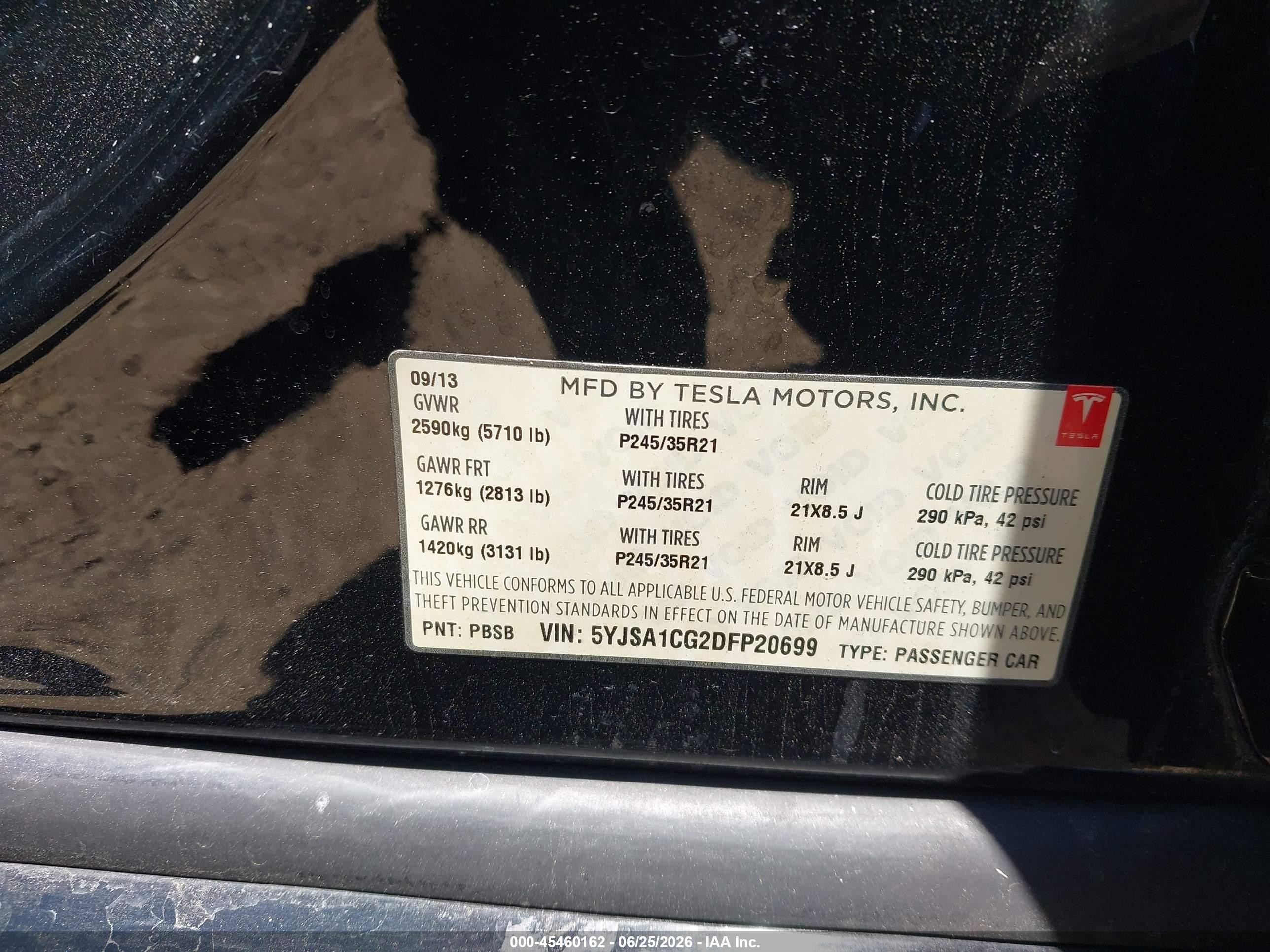 2013 Tesla Model S   Black vin: 5YJSA1CG2DFP20699