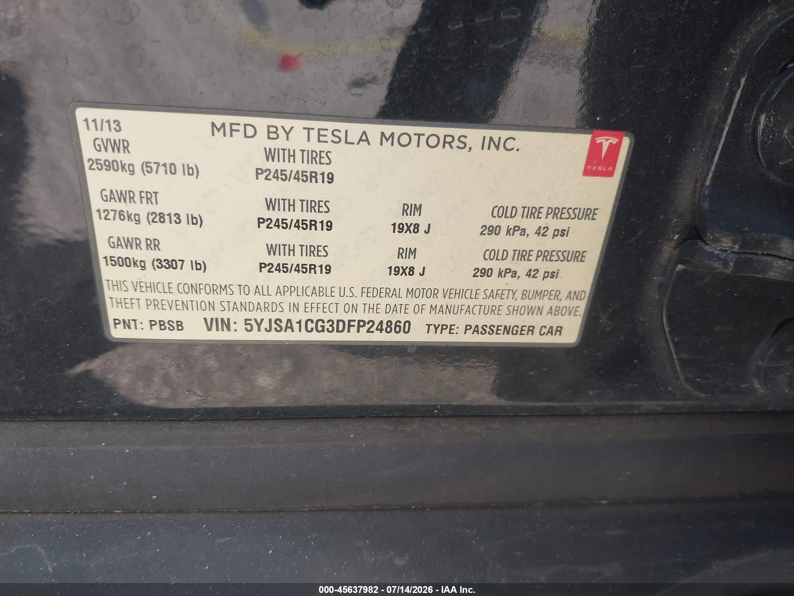 2013 Tesla Model S   Black vin: 5YJSA1CG3DFP24860