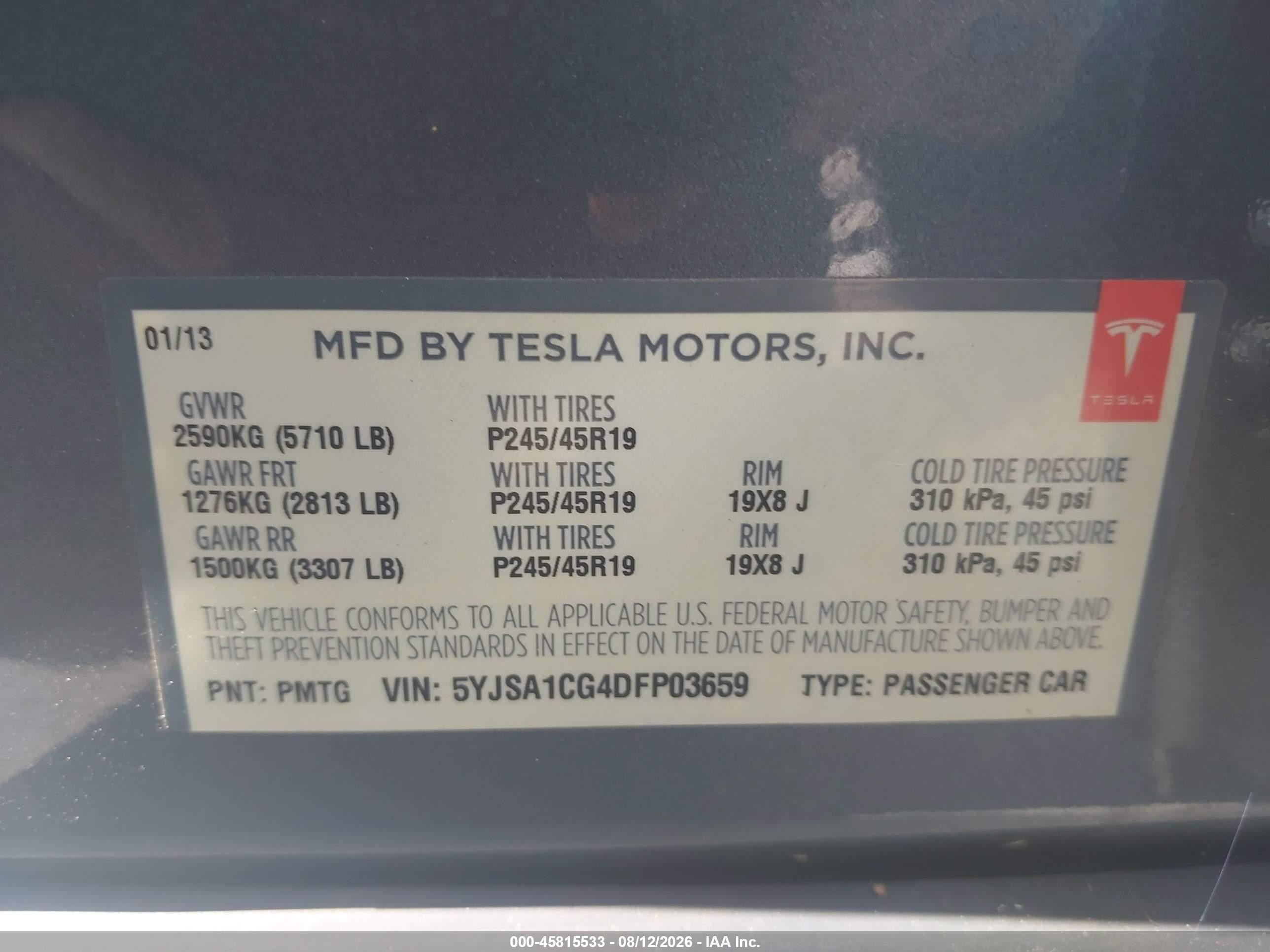 2013 Tesla Model S Gray vin: 5YJSA1CG4DFP03659