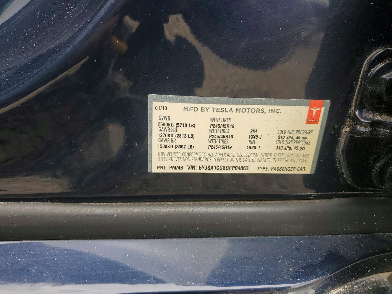 2013 Tesla Model S Blue vin: 5YJSA1CG8DFP04863