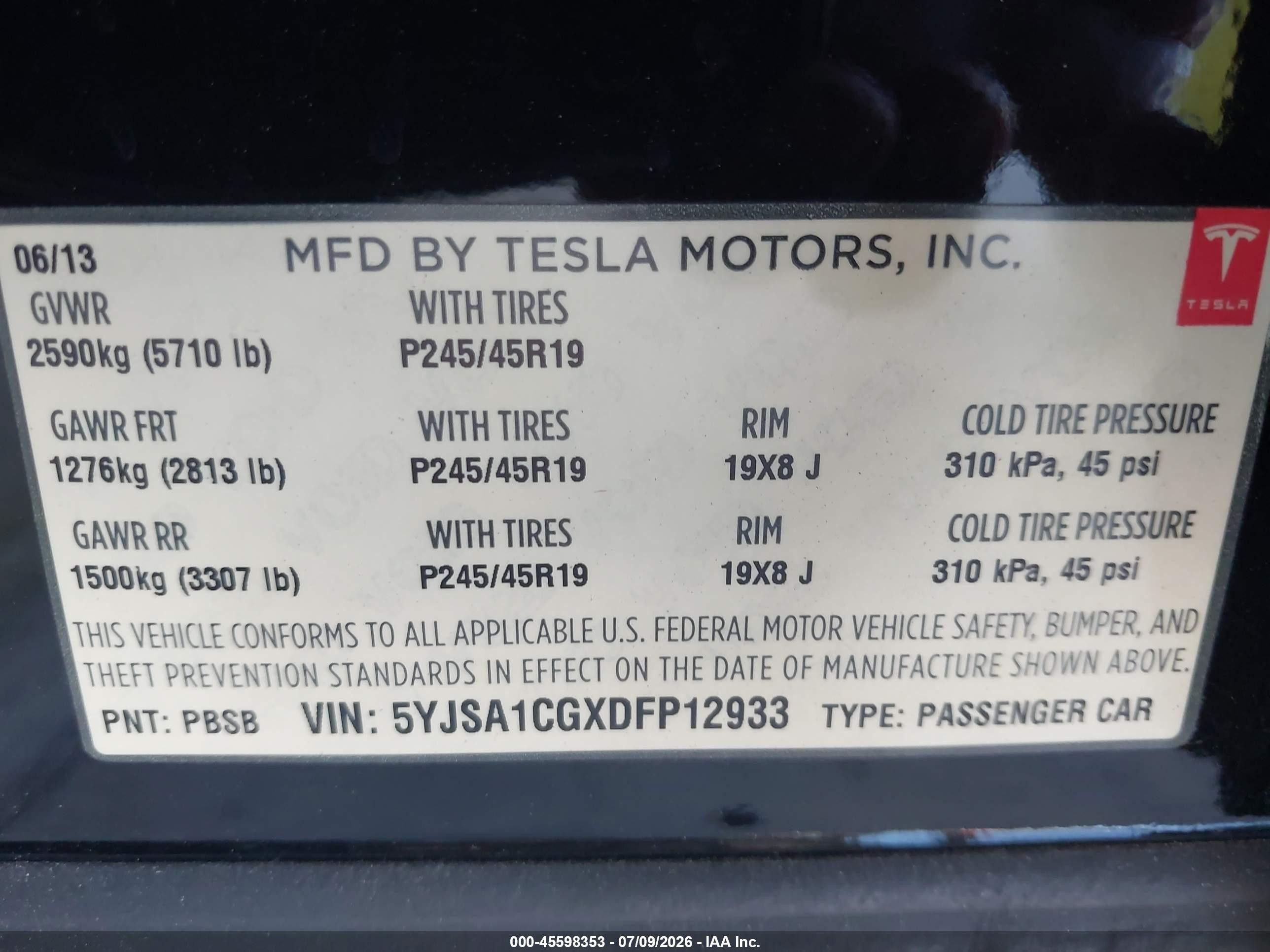 2013 Tesla Model S   Black vin: 5YJSA1CGXDFP12933