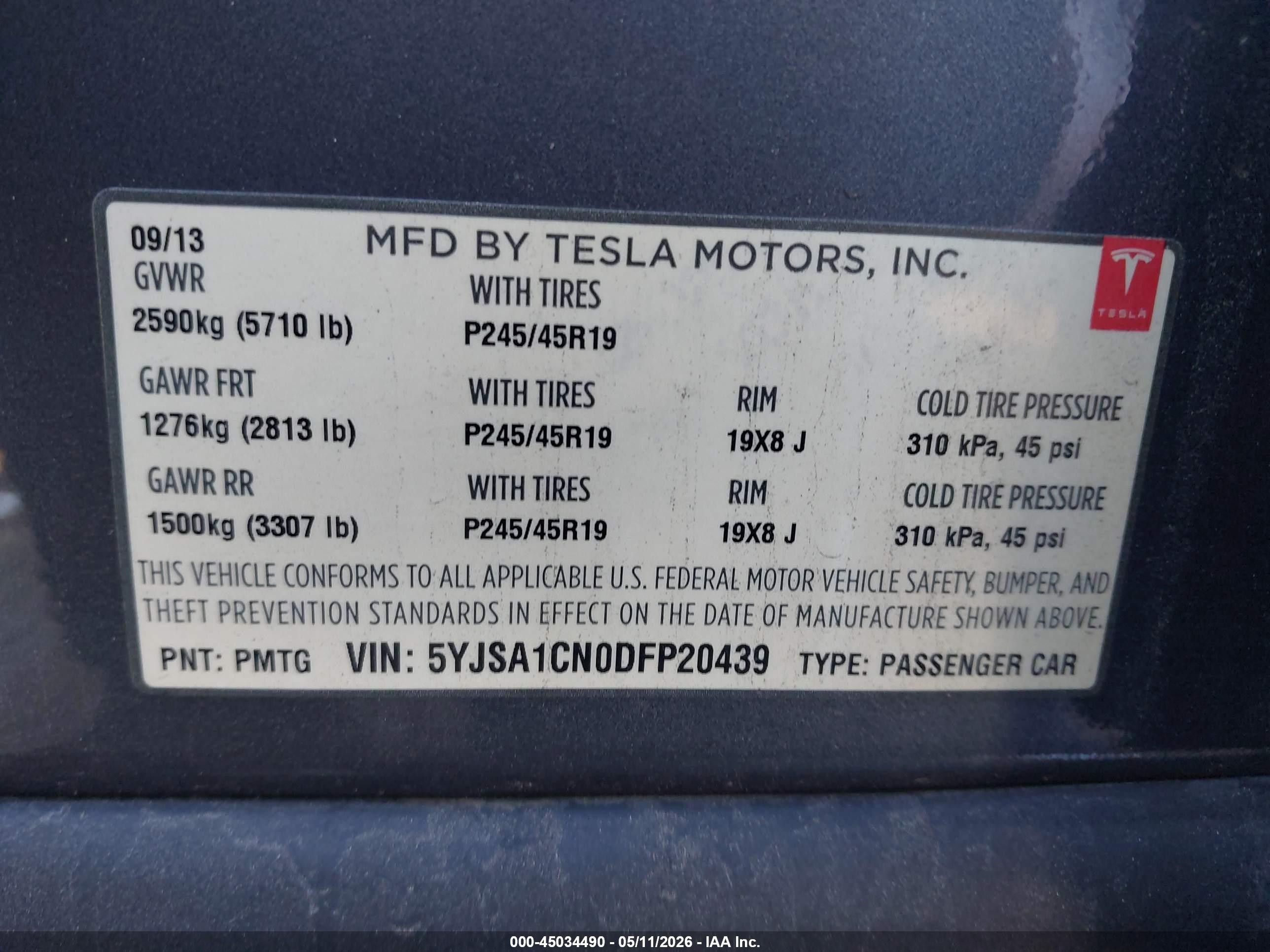 2013 Tesla Model S   Gray vin: 5YJSA1CN0DFP20439