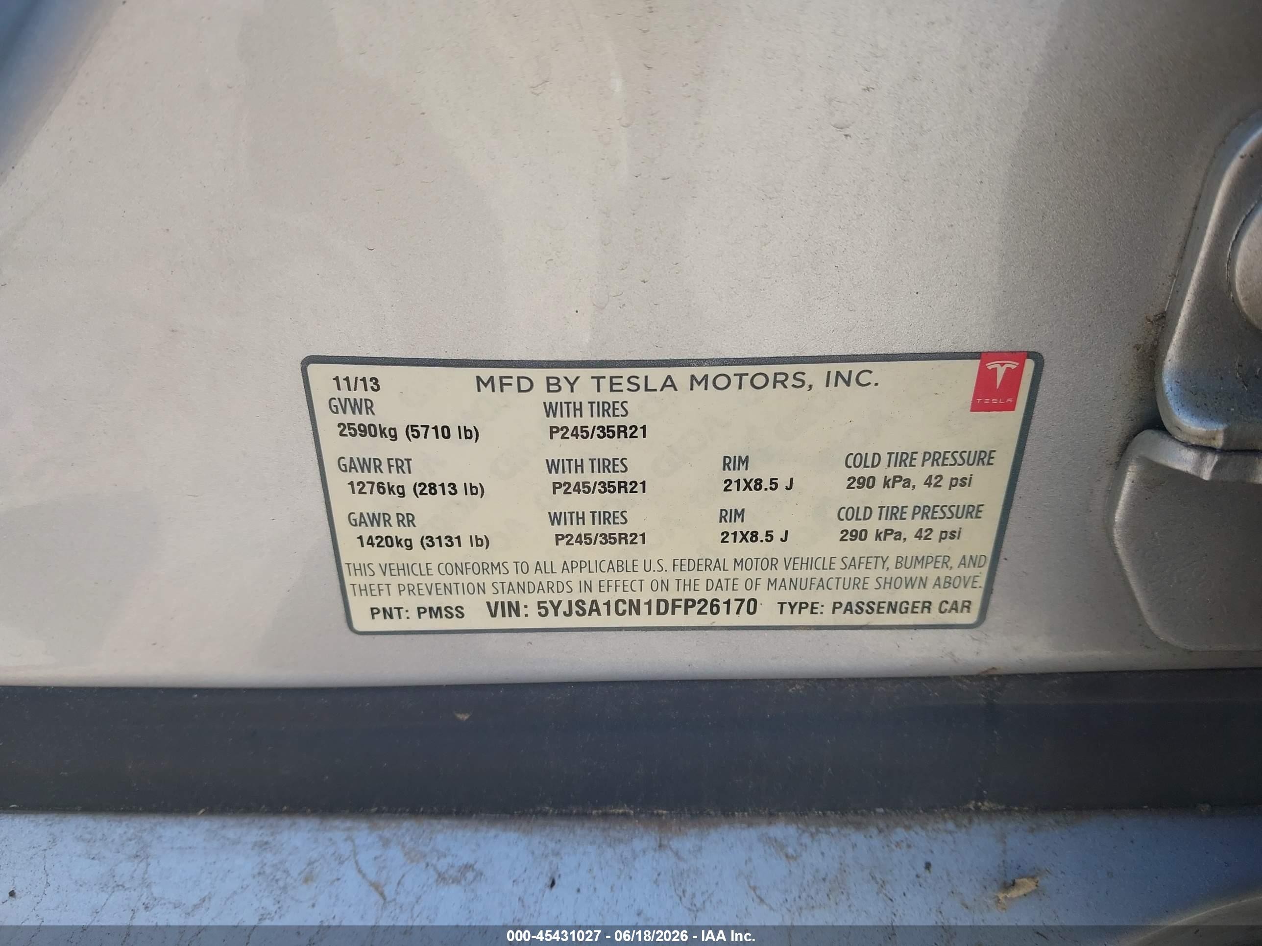 2013 Tesla Model S   Silver vin: 5YJSA1CN1DFP26170