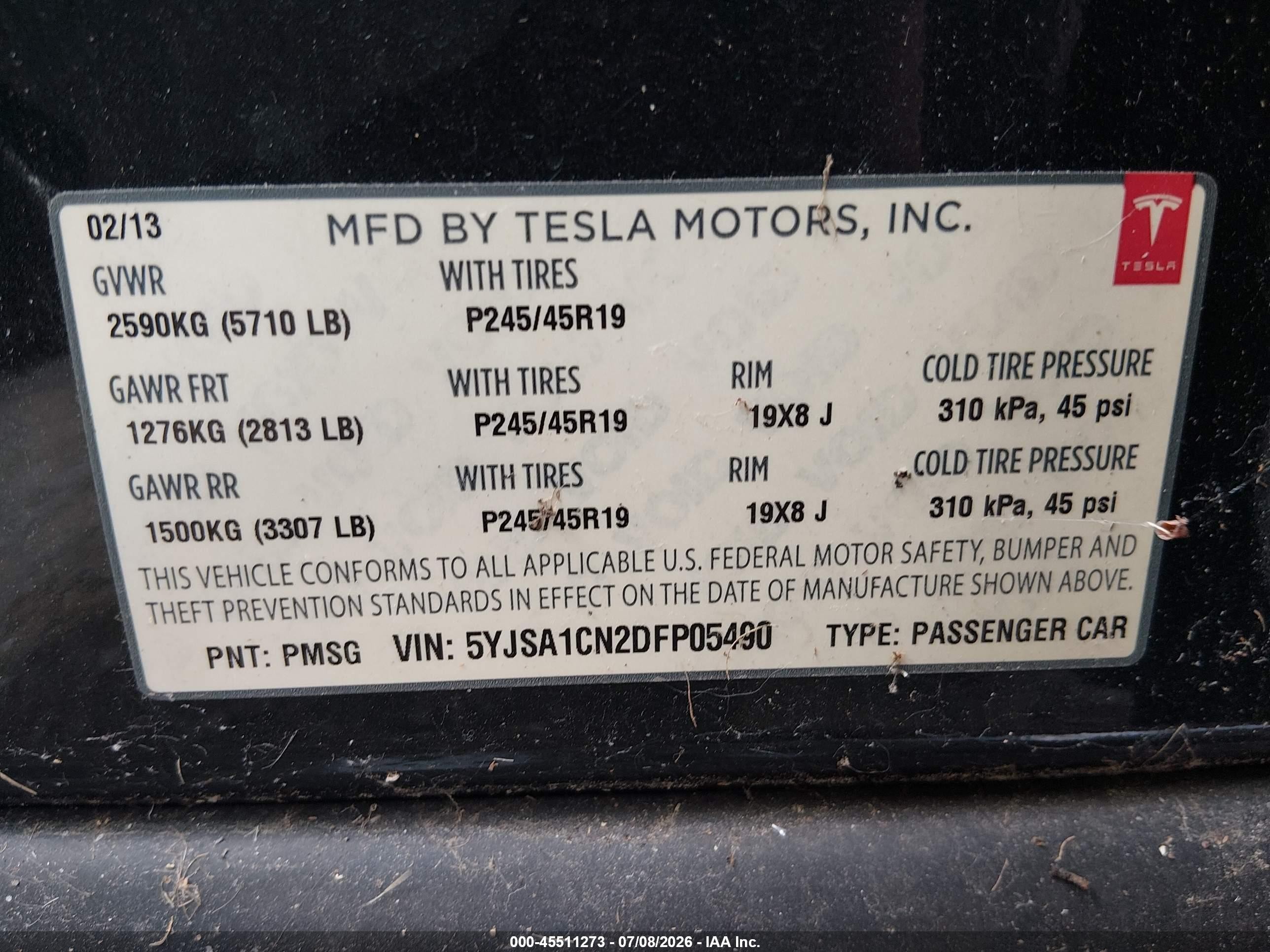 2013 Tesla Model S   Green vin: 5YJSA1CN2DFP05490