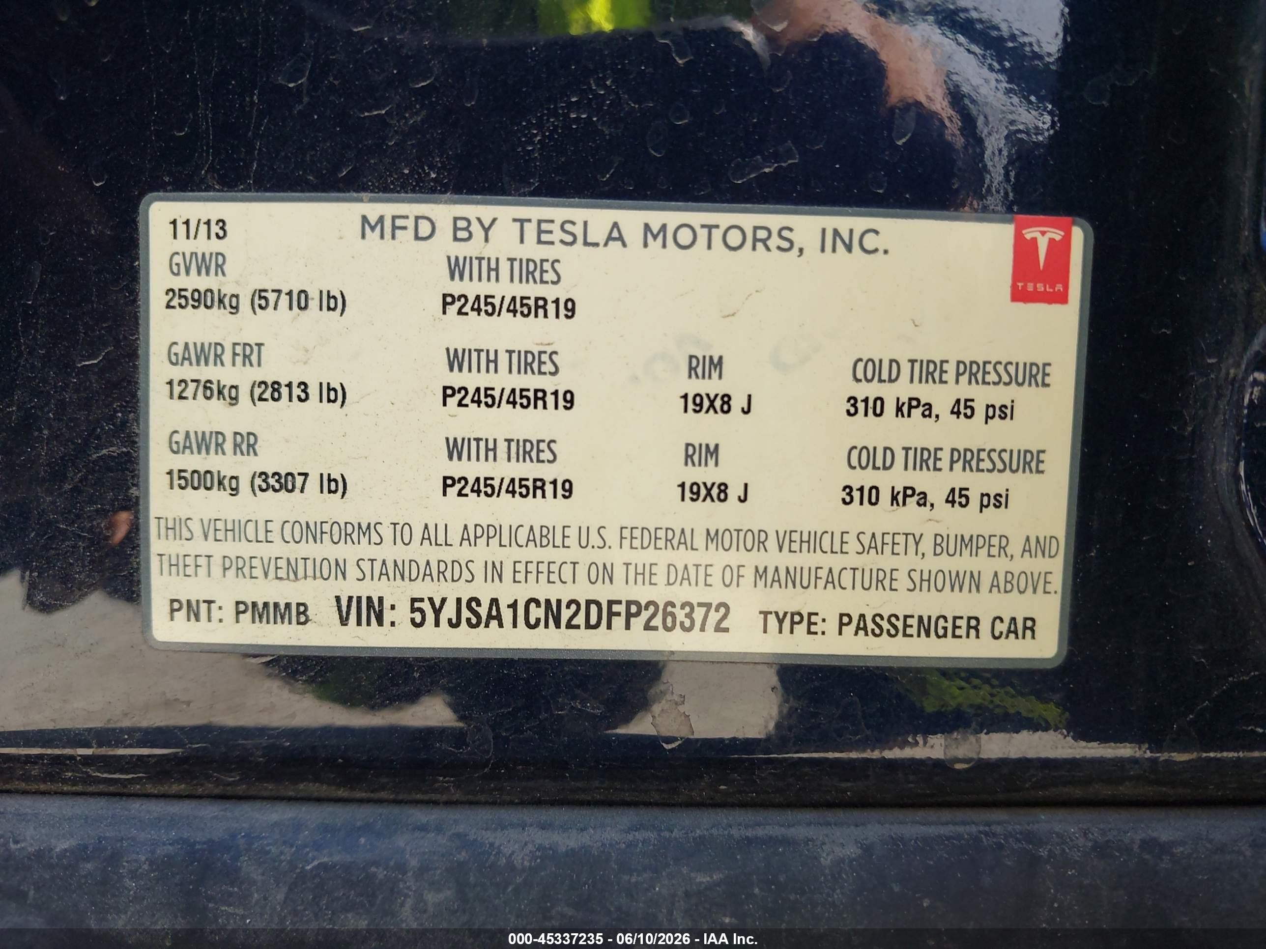 2013 Tesla Model S   Blue vin: 5YJSA1CN2DFP26372