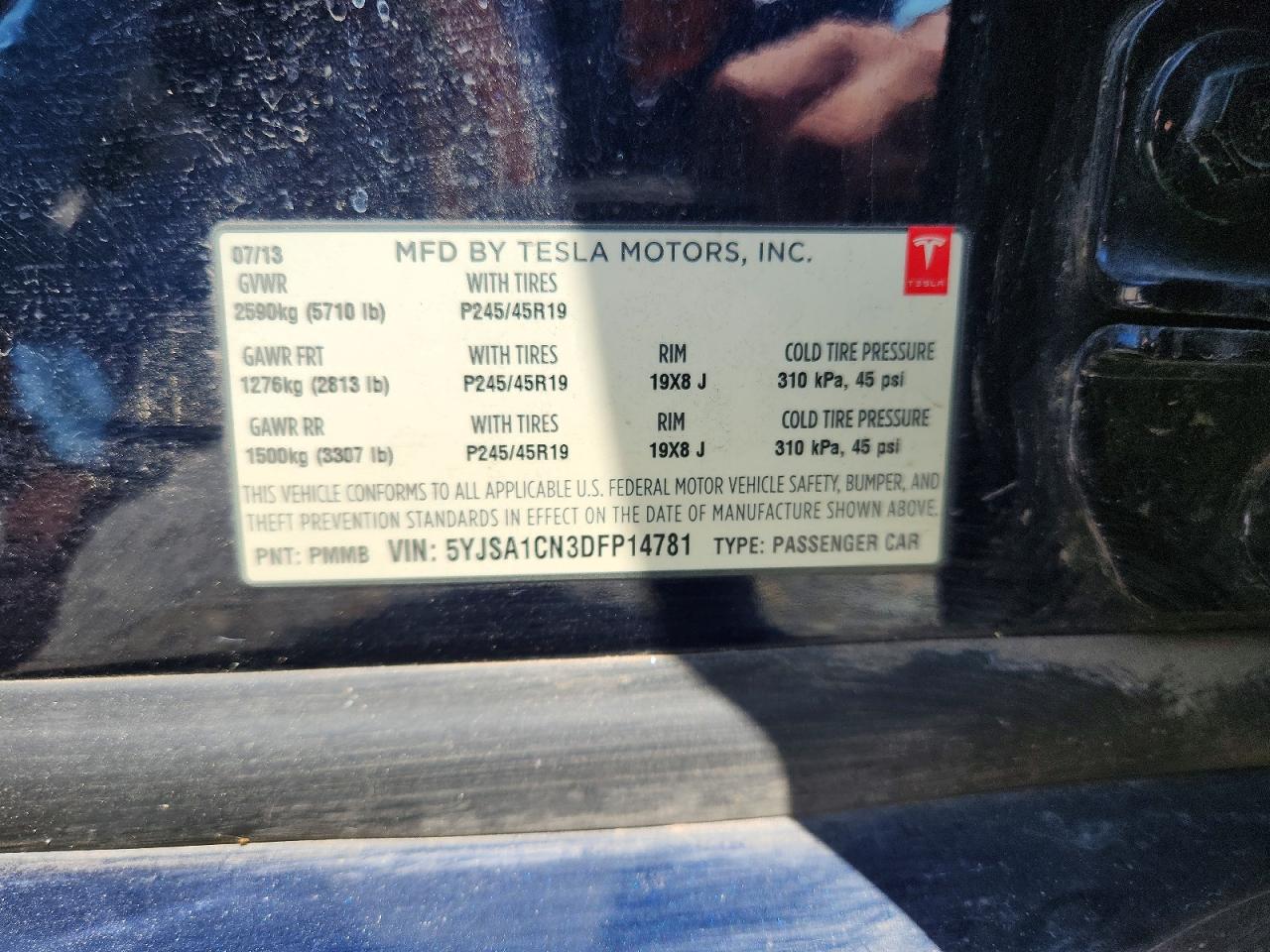 2013 Tesla Model S Blue vin: 5YJSA1CN3DFP14781