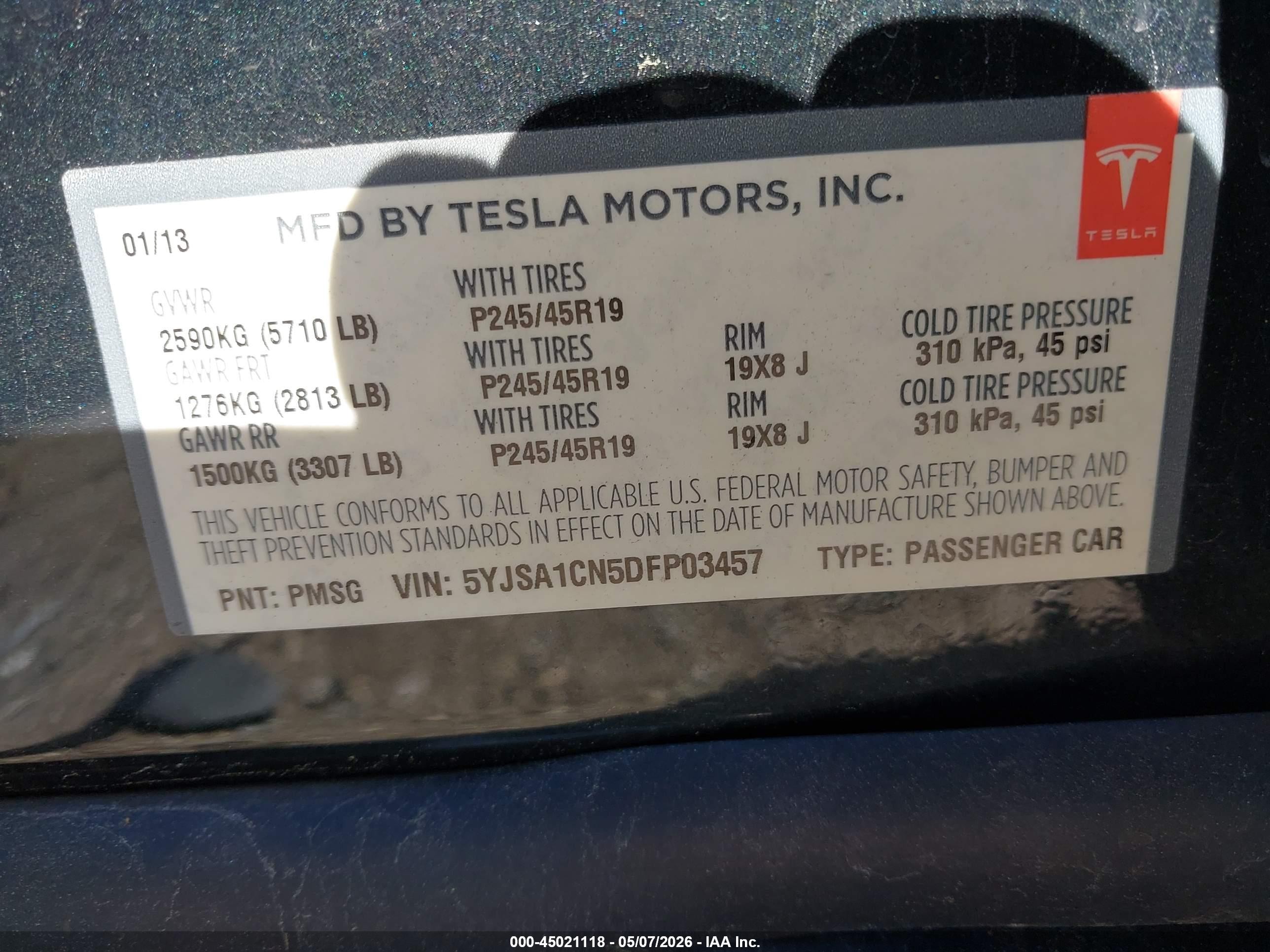 2013 Tesla Model S   Green vin: 5YJSA1CN5DFP03457