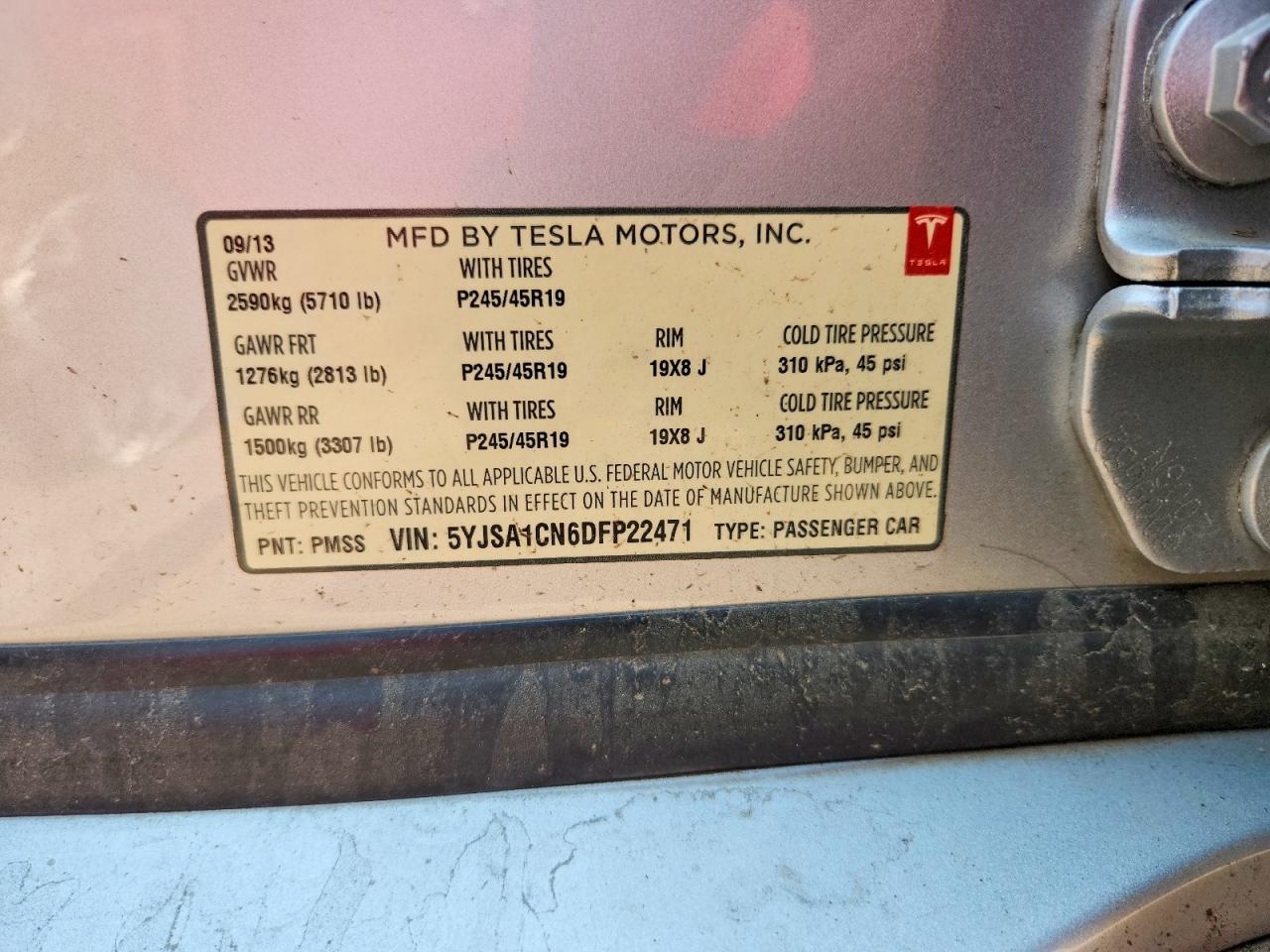 2013 Tesla Model S Silver vin: 5YJSA1CN6DFP22471