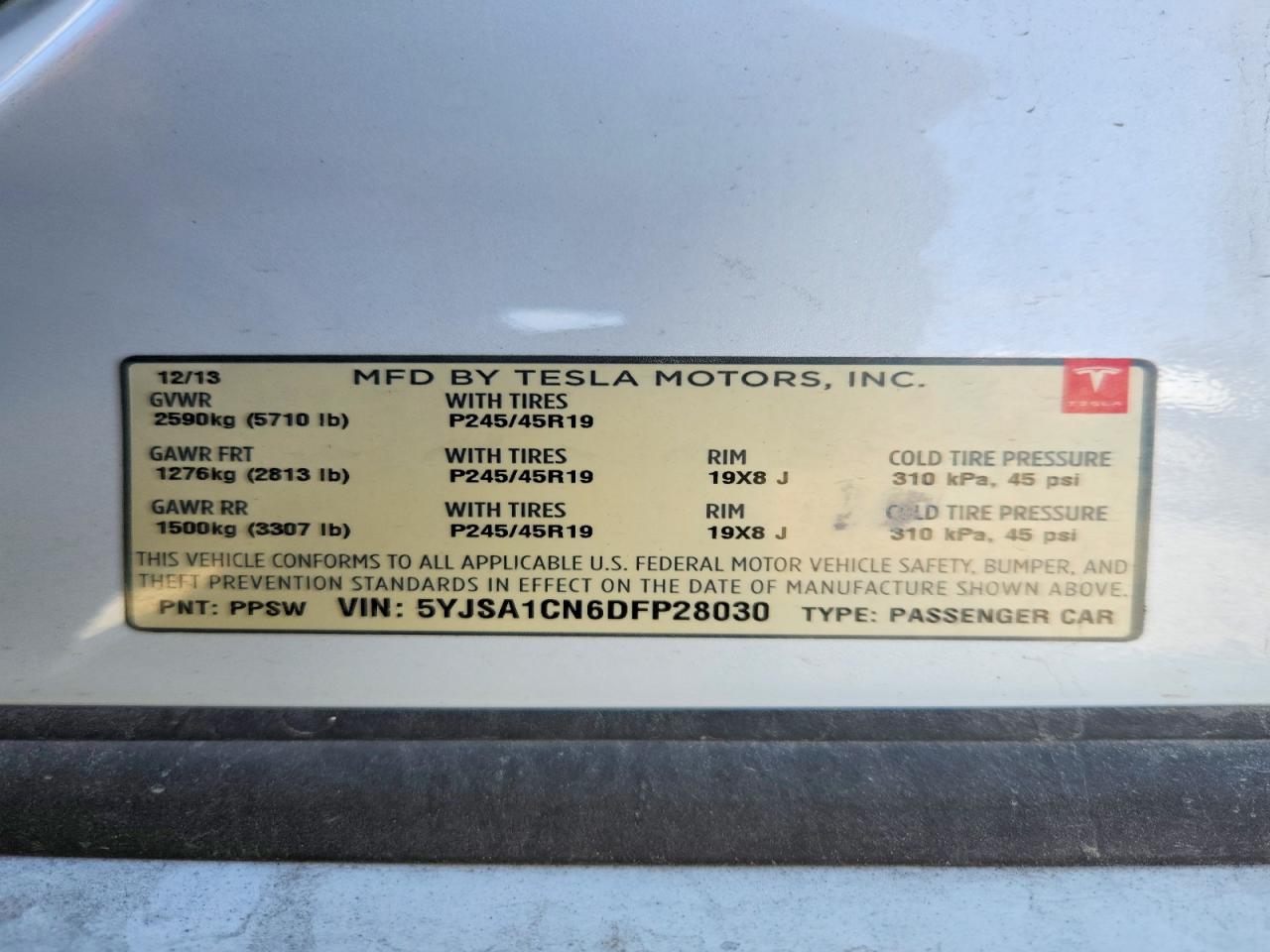 2013 Tesla Model S White vin: 5YJSA1CN6DFP28030