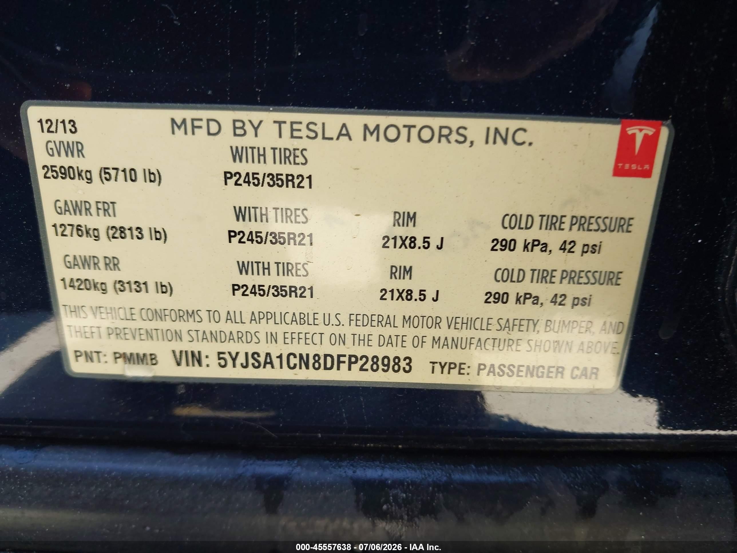 2013 Tesla Model S   Blue vin: 5YJSA1CN8DFP28983