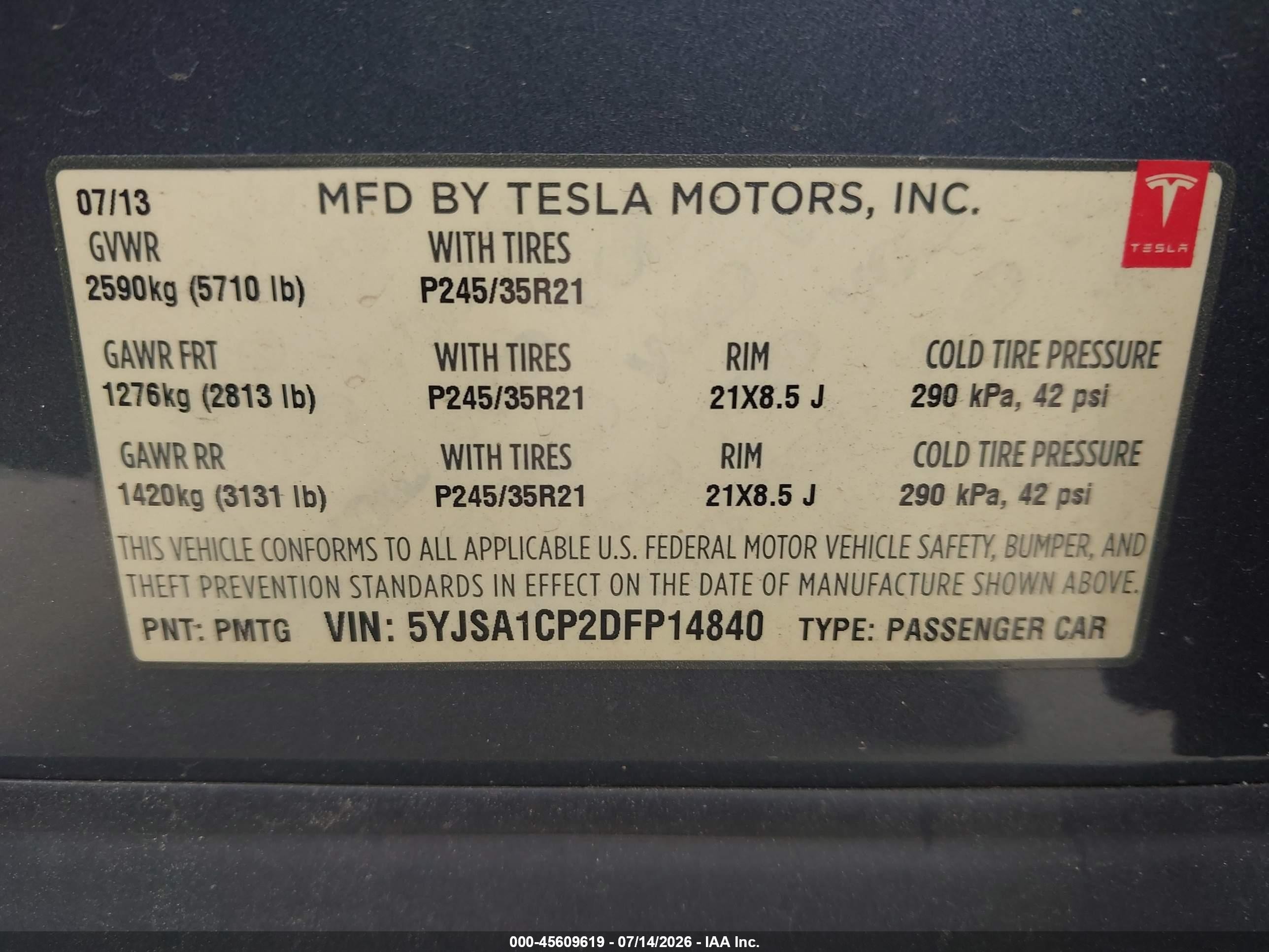 2013 Tesla Model S Performance Gray vin: 5YJSA1CP2DFP14840