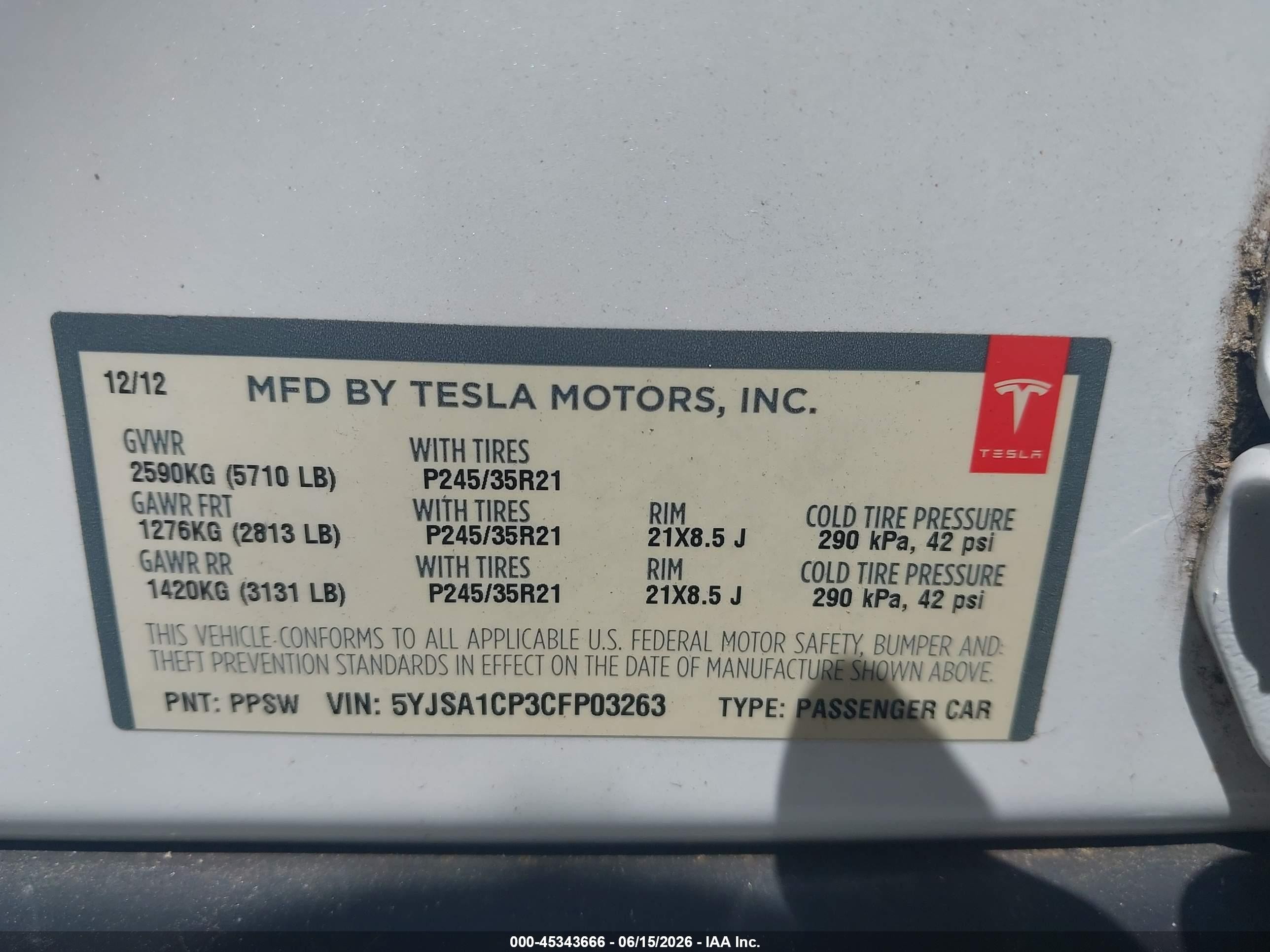 2012 Tesla Model S Performance/signature Performance White vin: 5YJSA1CP3CFP03263