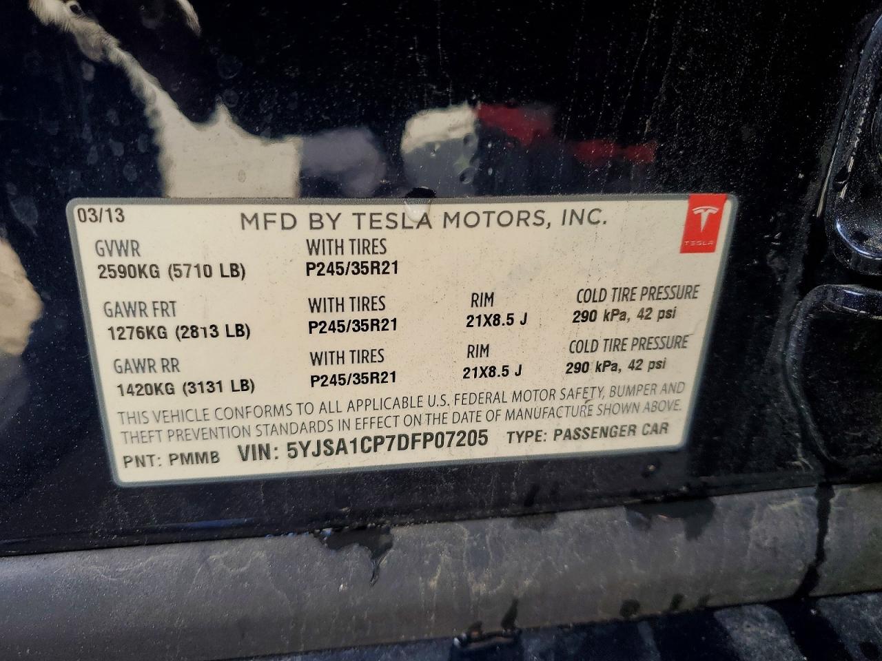 2013 Tesla Model S Blue vin: 5YJSA1CP7DFP07205