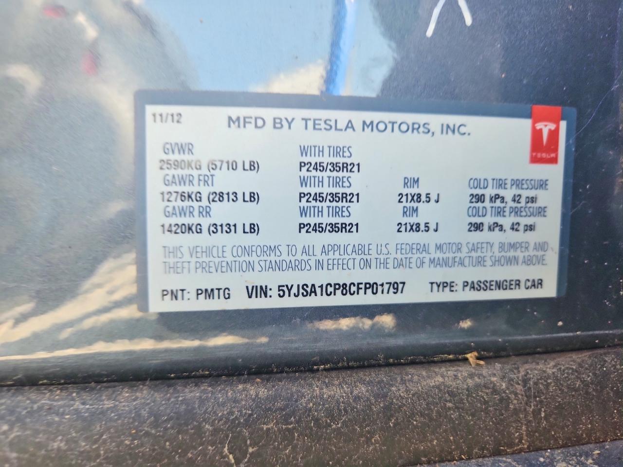 2012 Tesla Model S Gray vin: 5YJSA1CP8CFP01797